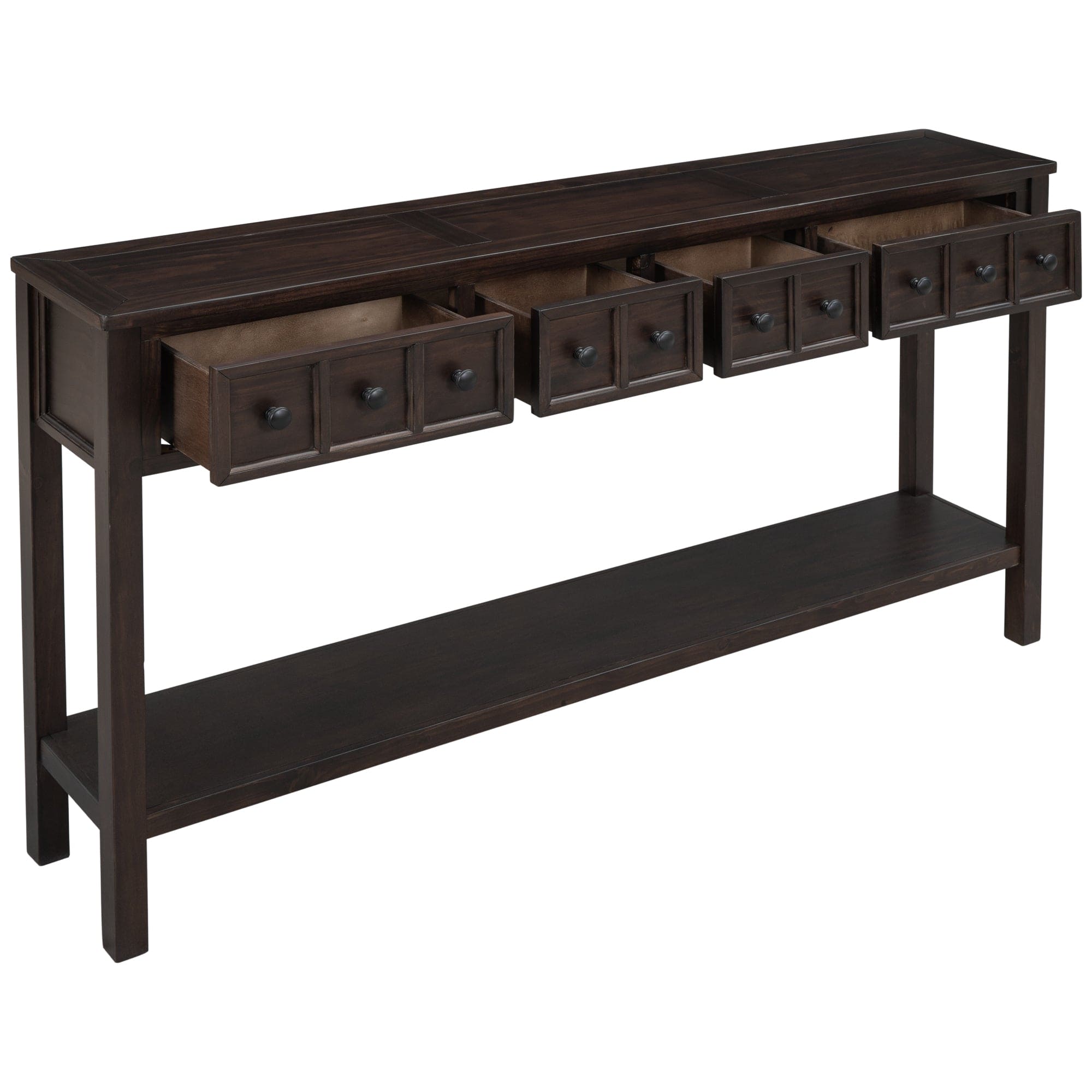 TREXM Rustic Entryway Console Table, 60" Long Sofa Table with two Different Size Drawers and Bottom Shelf for Storage (Espresso)