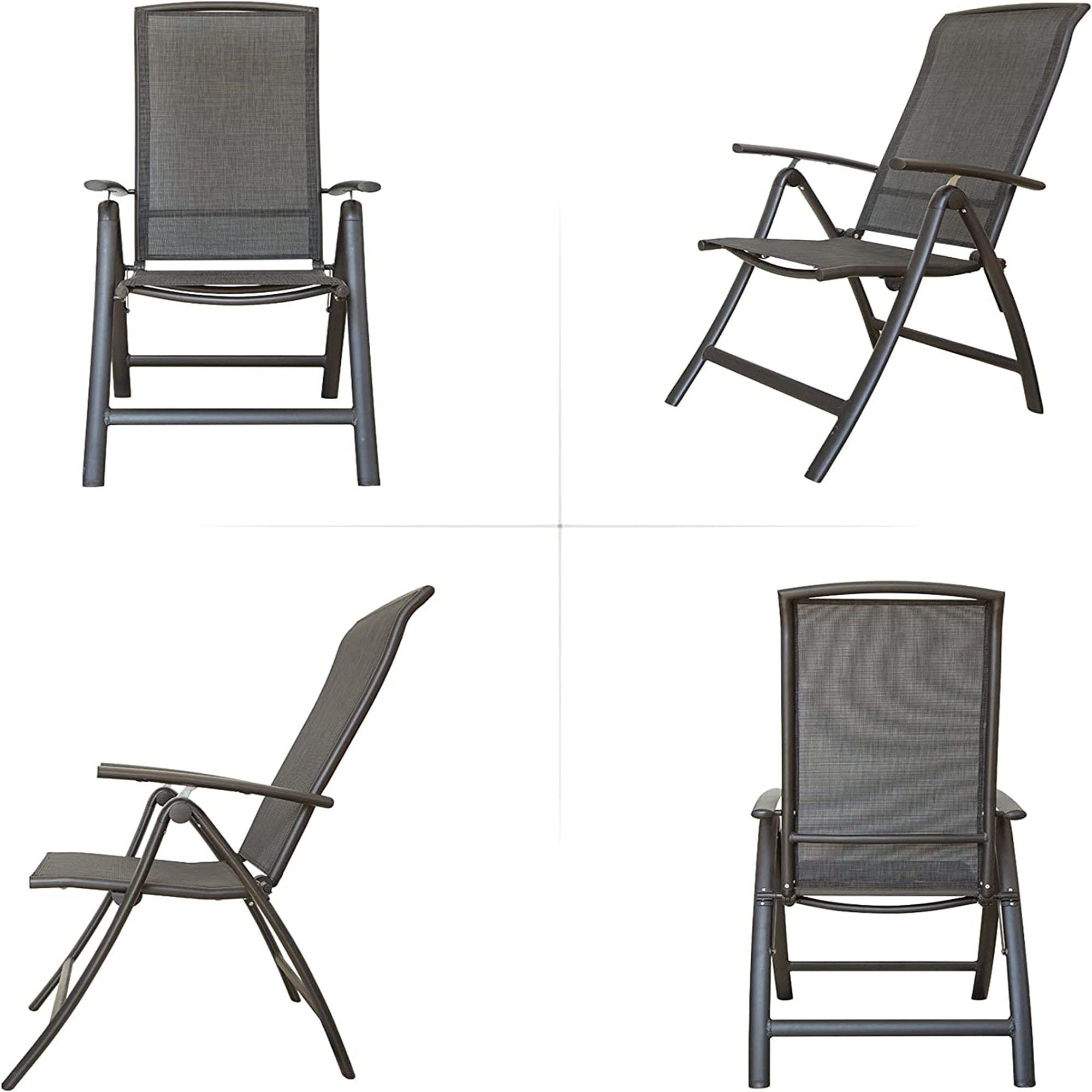 Folding Patio Chairs Set of 2, Aluminium Frame Reclining Sling Lawn Chairs with Adjustable High Backrest, Patio Dining Chairs for Outdoor, Camping,Porch,Balcony(Textilene Fabric,2 Chairs)