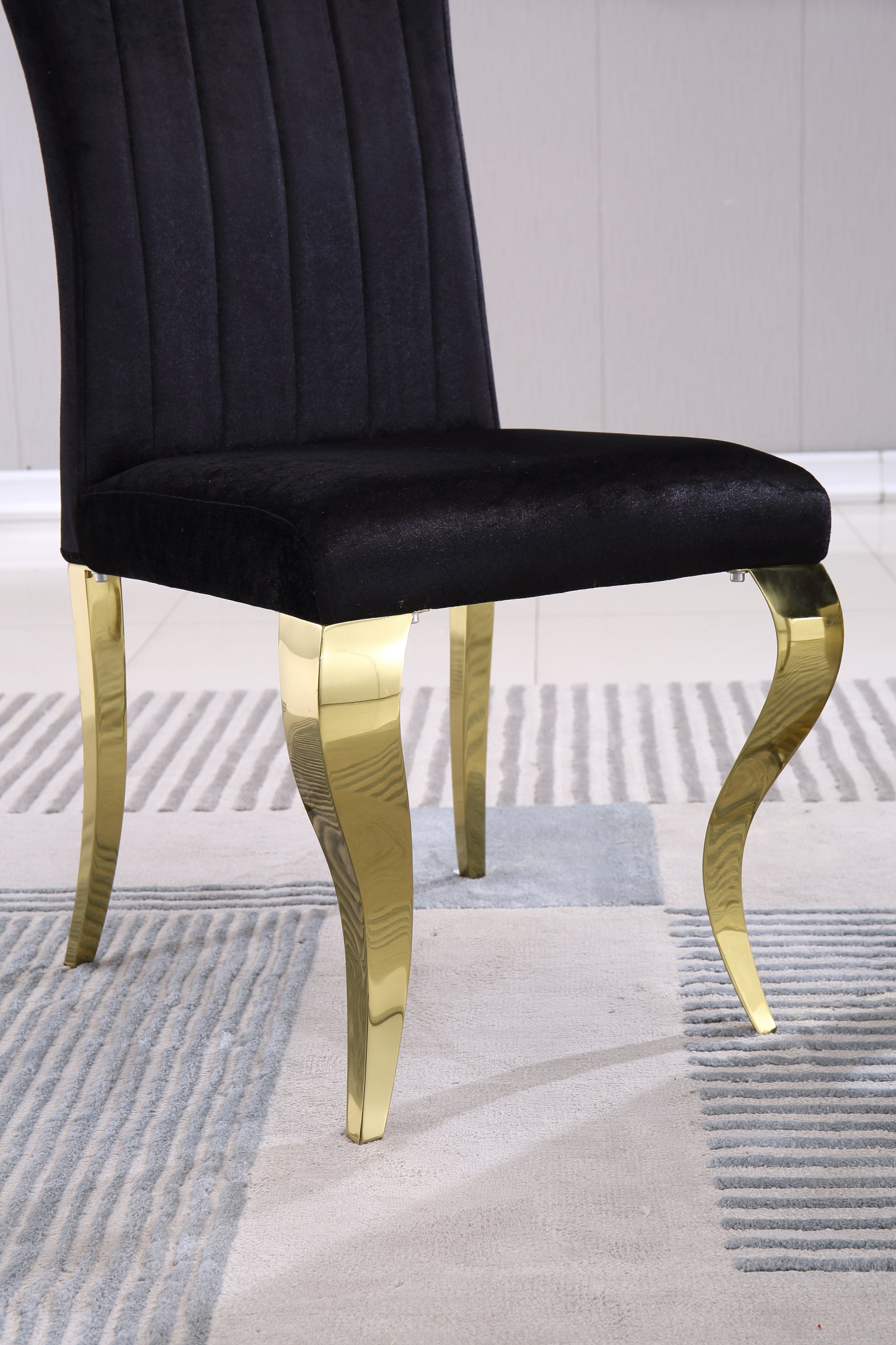 Modern Velvet Dining Chairs Set of 2, Upholstered Accent Armless Chairs with Stripe Backrest