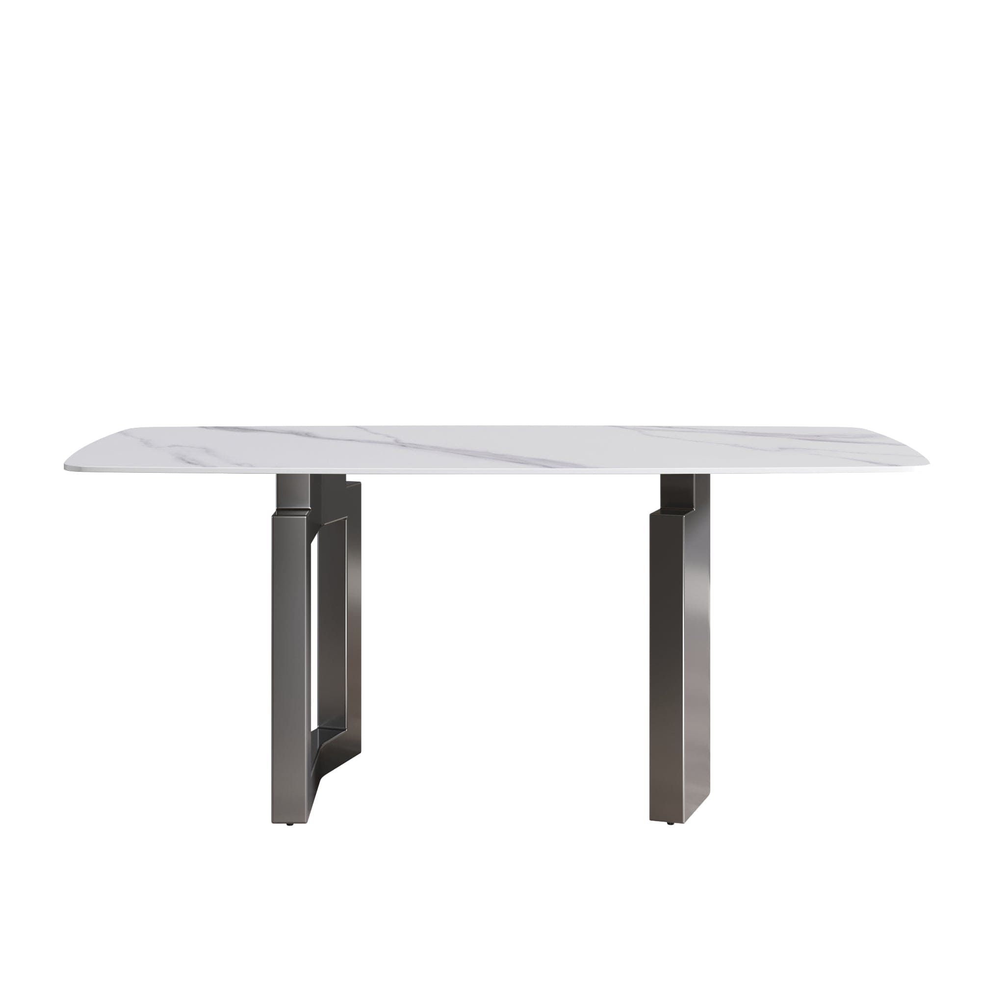 70.87"Modern artificial stone white curved black metal leg dining table-can accommodate 6-8 people