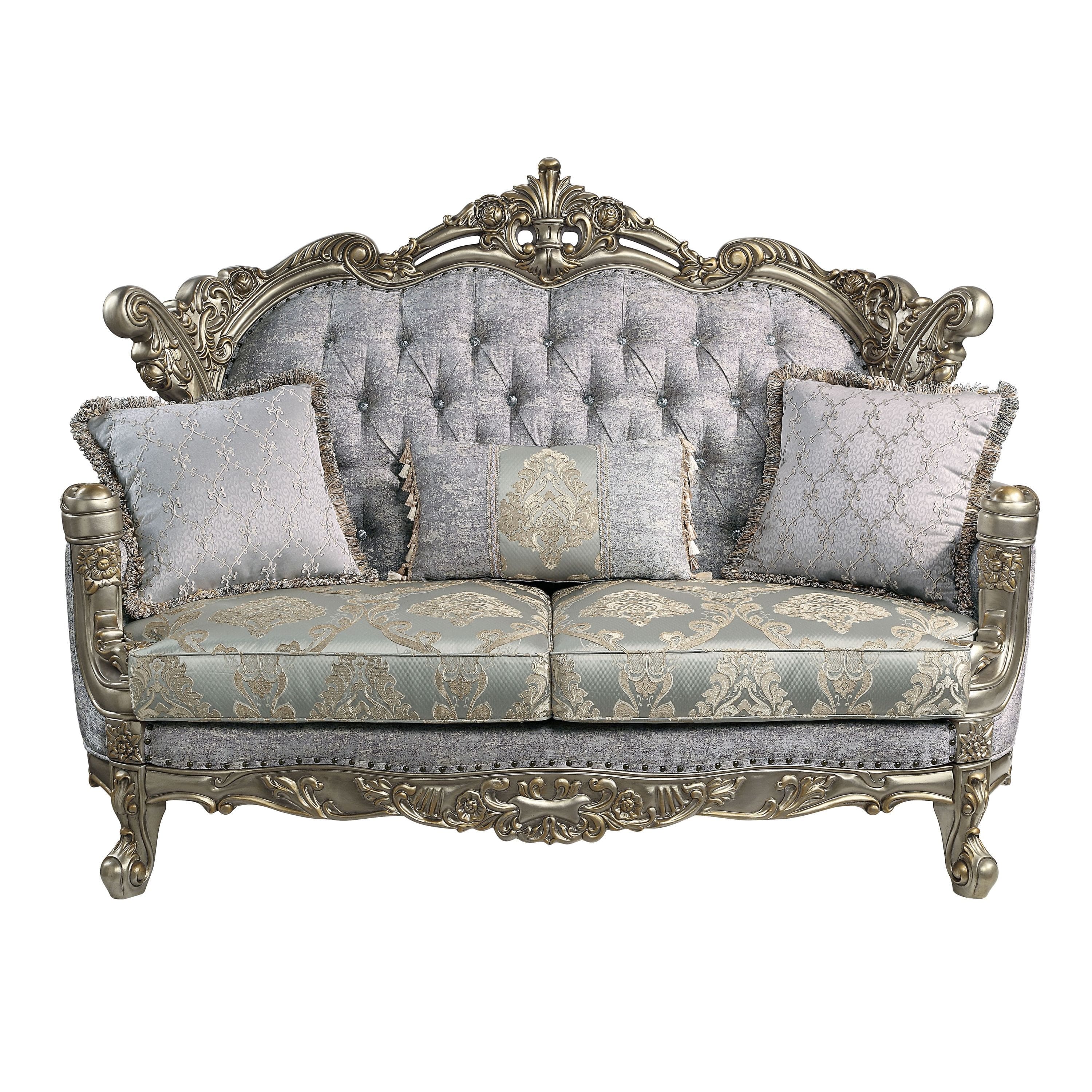 ACME Miliani Loveseat w/3 Pillows, Fabric & Antique Bronze Finish LV01781