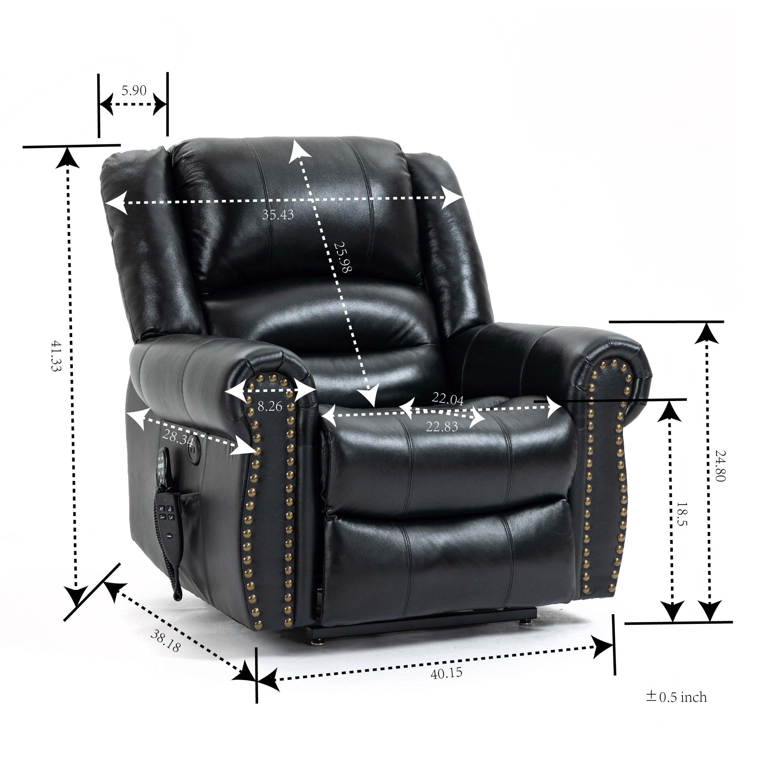 Power Lift Recliner Chair Heat Massage Dual Motor Infinite Position Up to 350 LBS, Genuine Leather, Heavy Duty Motion Mechanism with USB Ports, Black