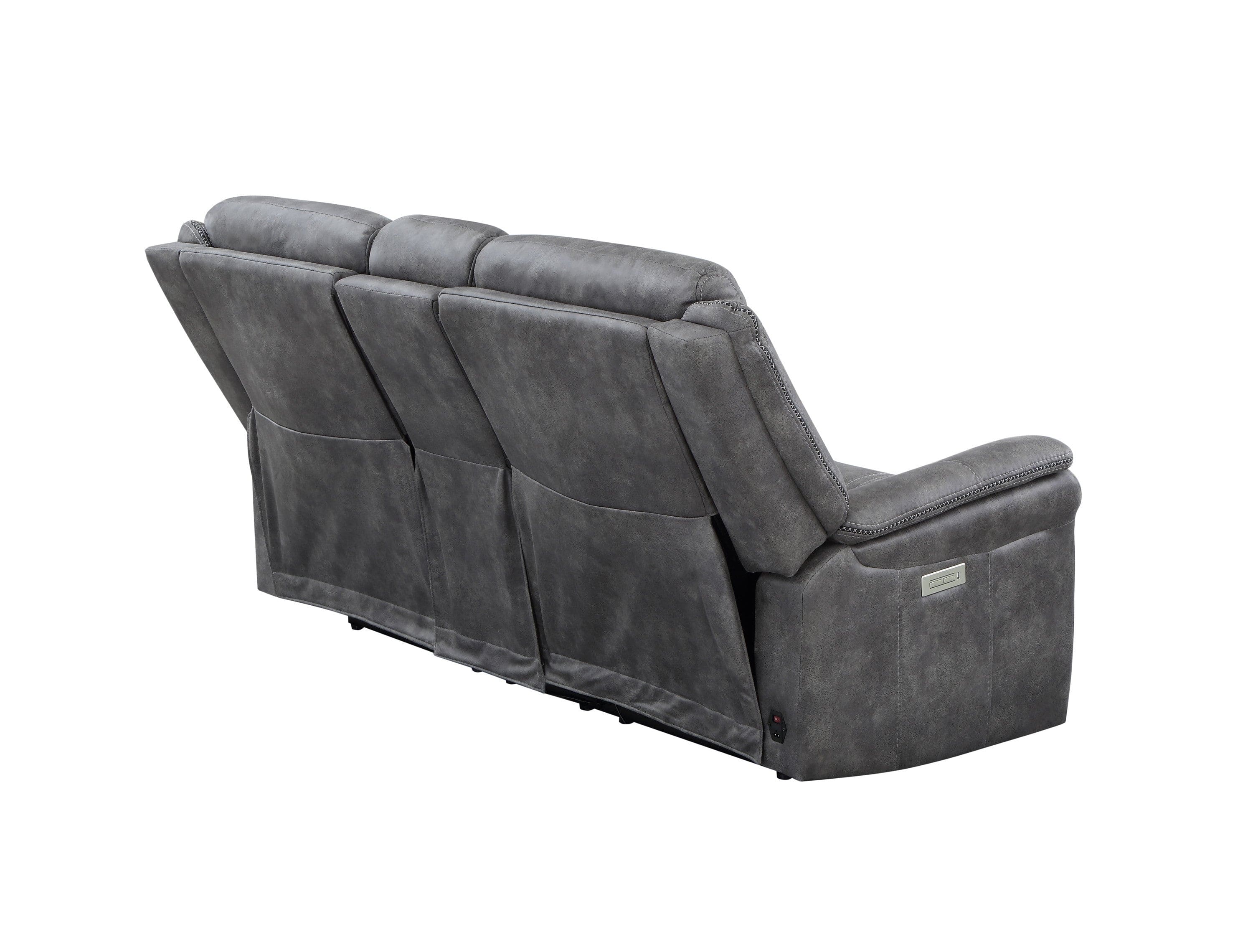 Transitional Console Loveseat - Gray Faux-Suede, Power Footrest, Power Headrest - Concealed Cupholders, Built-In Console - Comfortable and Durable Design