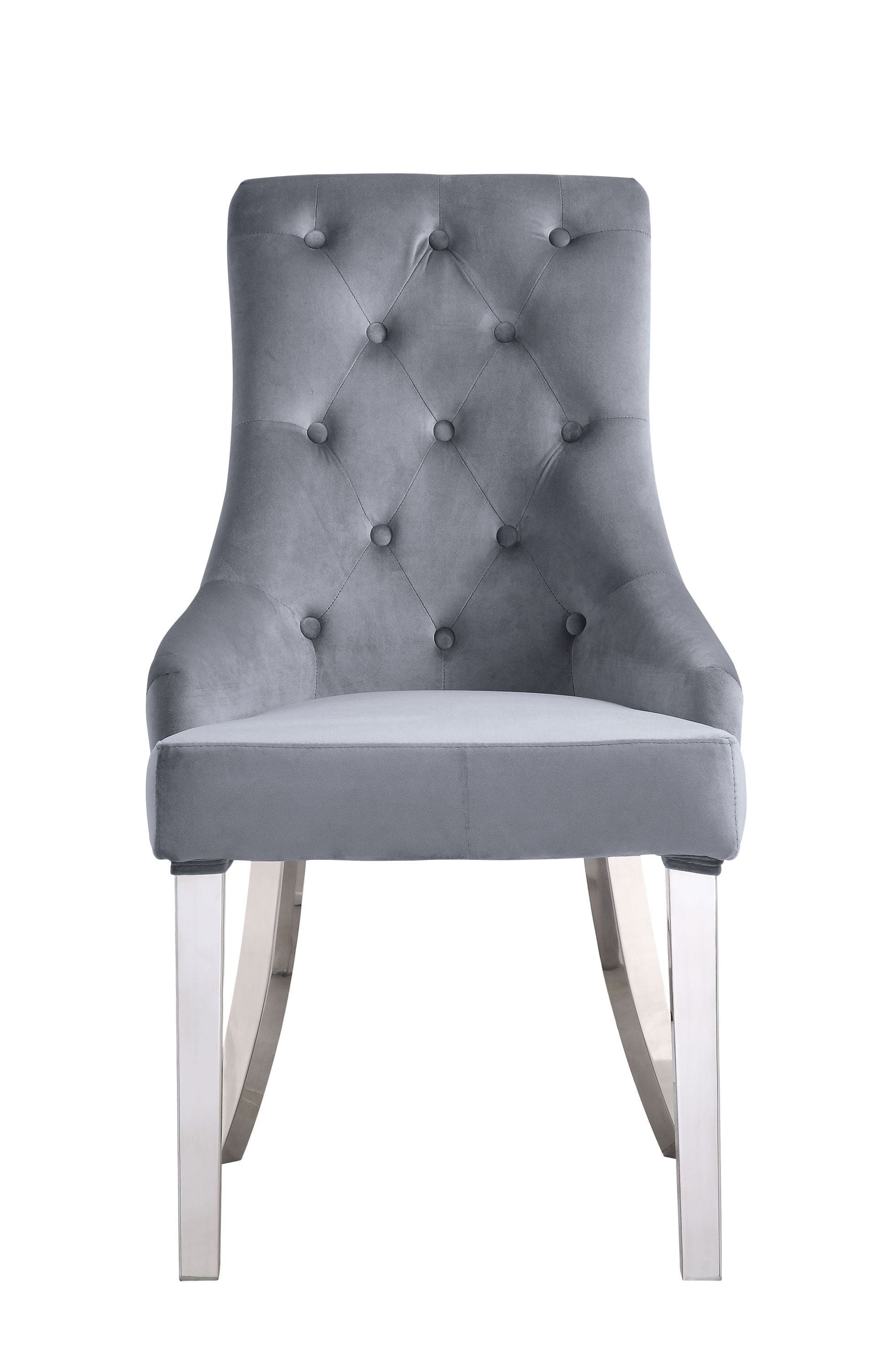 ACME Satinka Side Chair, Gray Fabric & Mirrored Silver Finish 68264