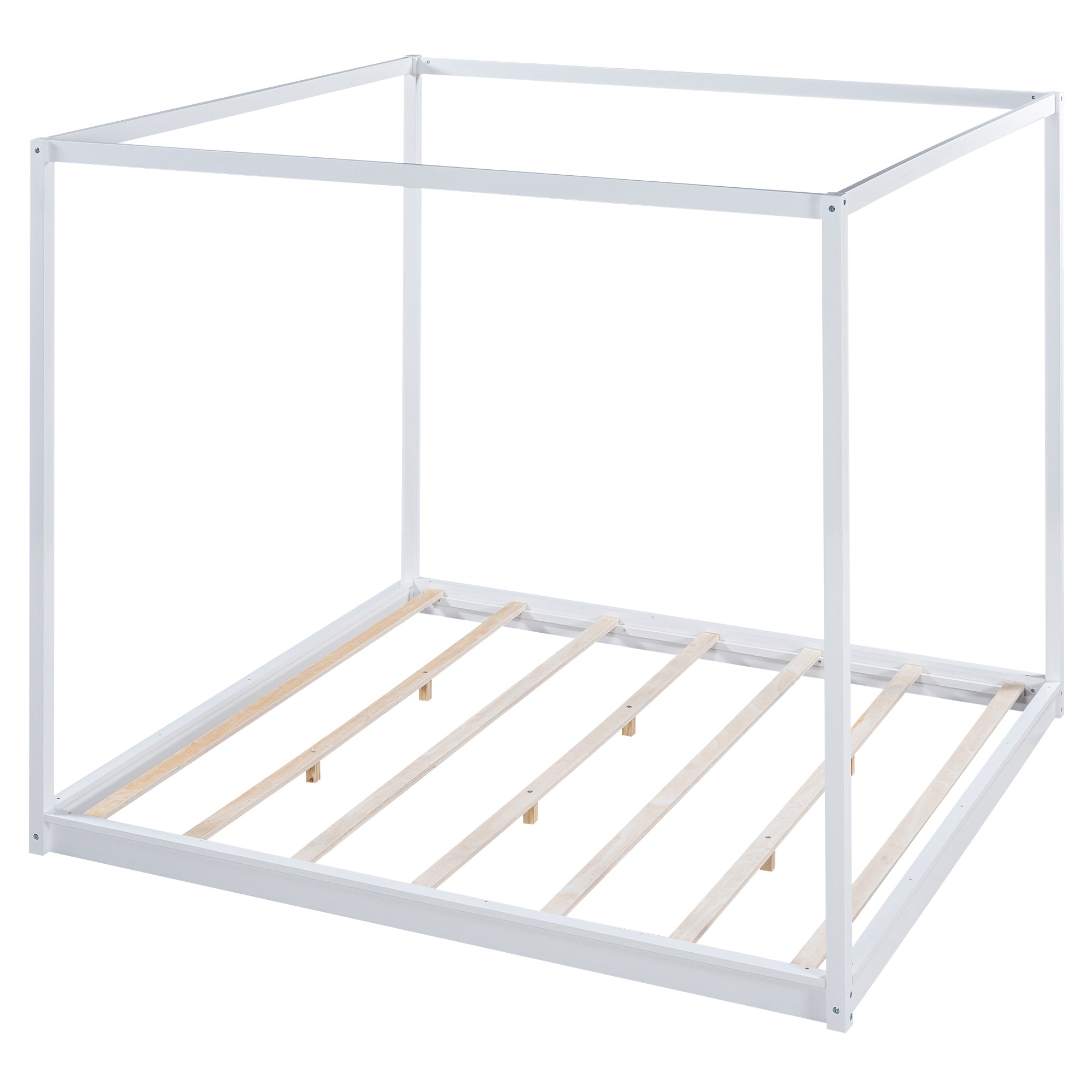 King Size Canopy Platform Bed with Support Legs,White