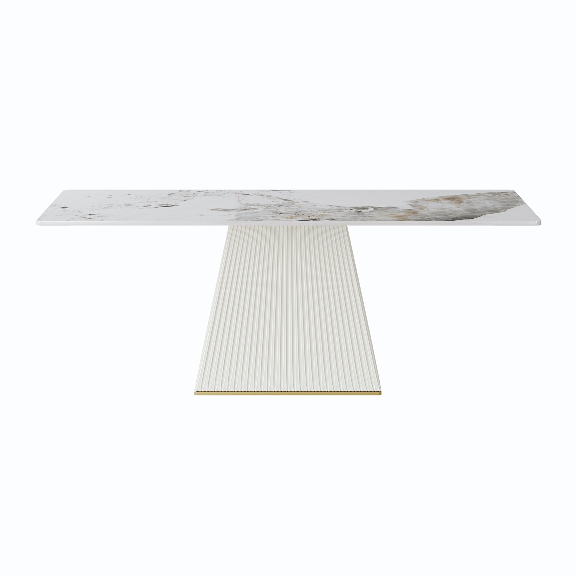 78.74" modern artificial stone Pandora straight side panel-beige PU plywood table legs-can accommodate 8 people.