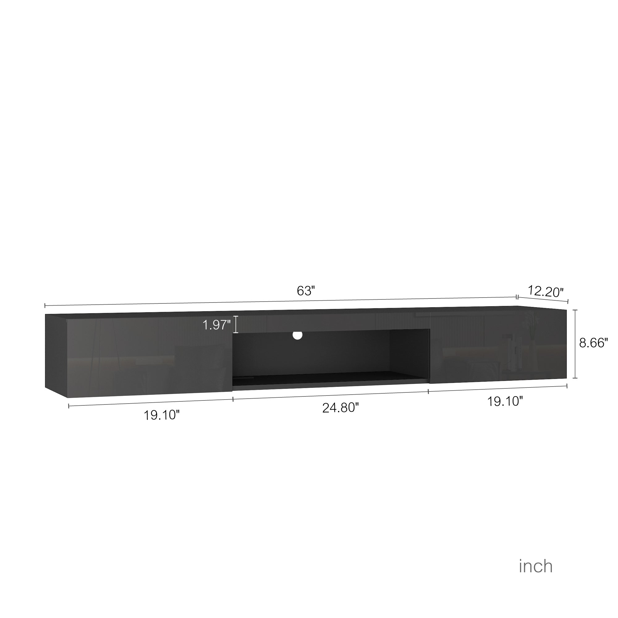 Wall Mounted Floating 65" TV Stand with 16 Color LEDs