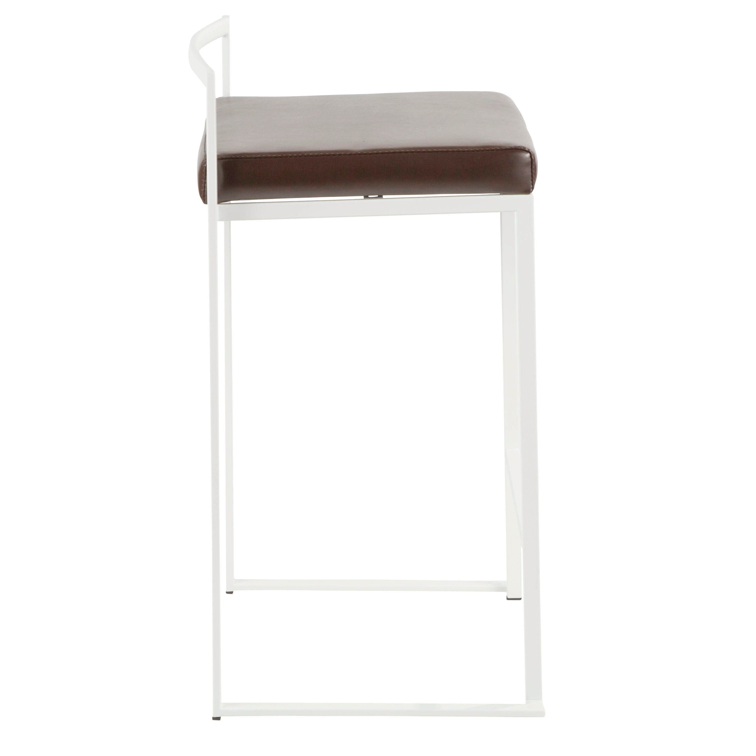 Fuji Contemporary Stackable Counter Stool in White with Brown Faux Leather Cushion by LumiSource - Set of 2