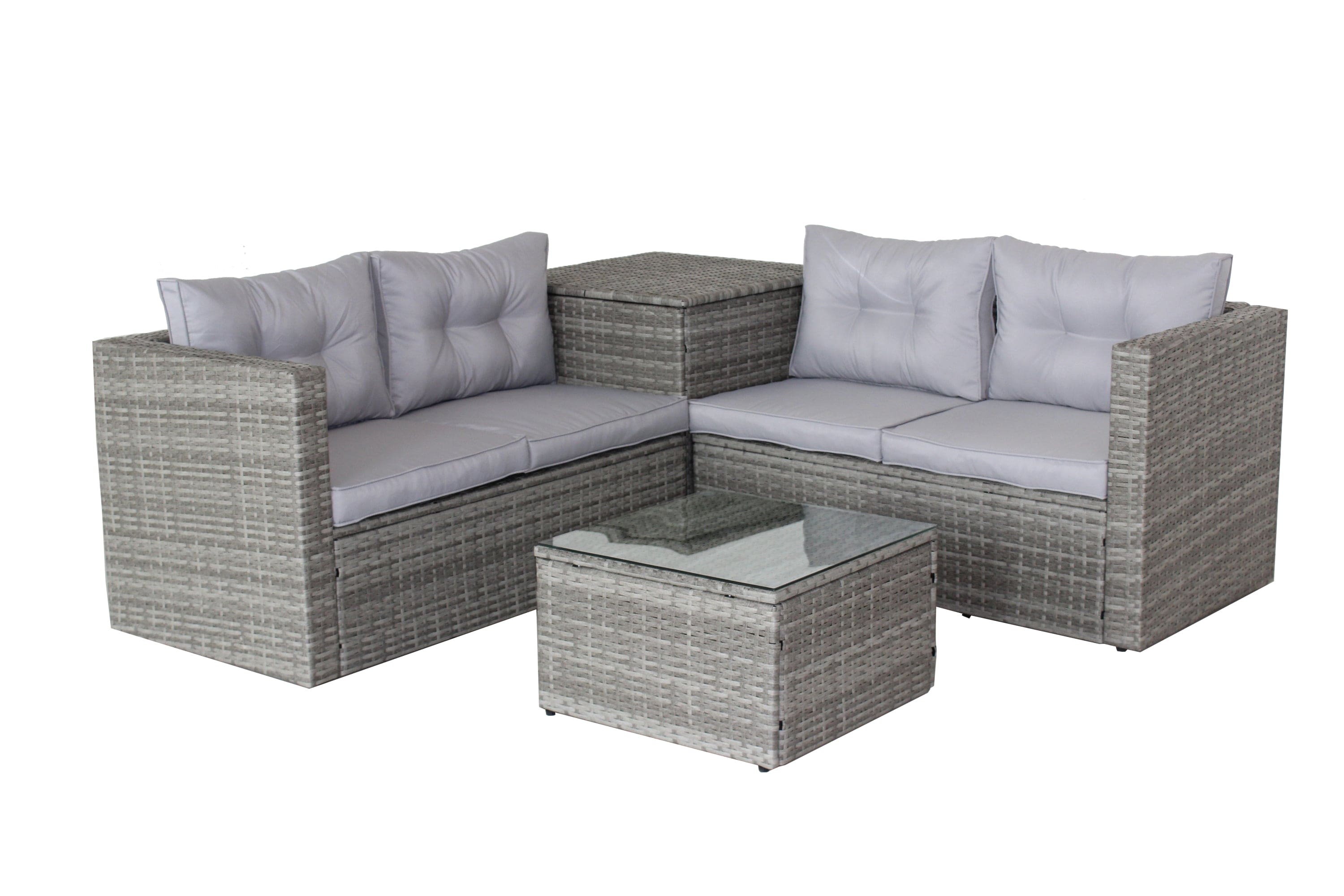 4 Piece Patio Sectional Wicker Rattan Outdoor Furniture Sofa Set with Storage Box Grey