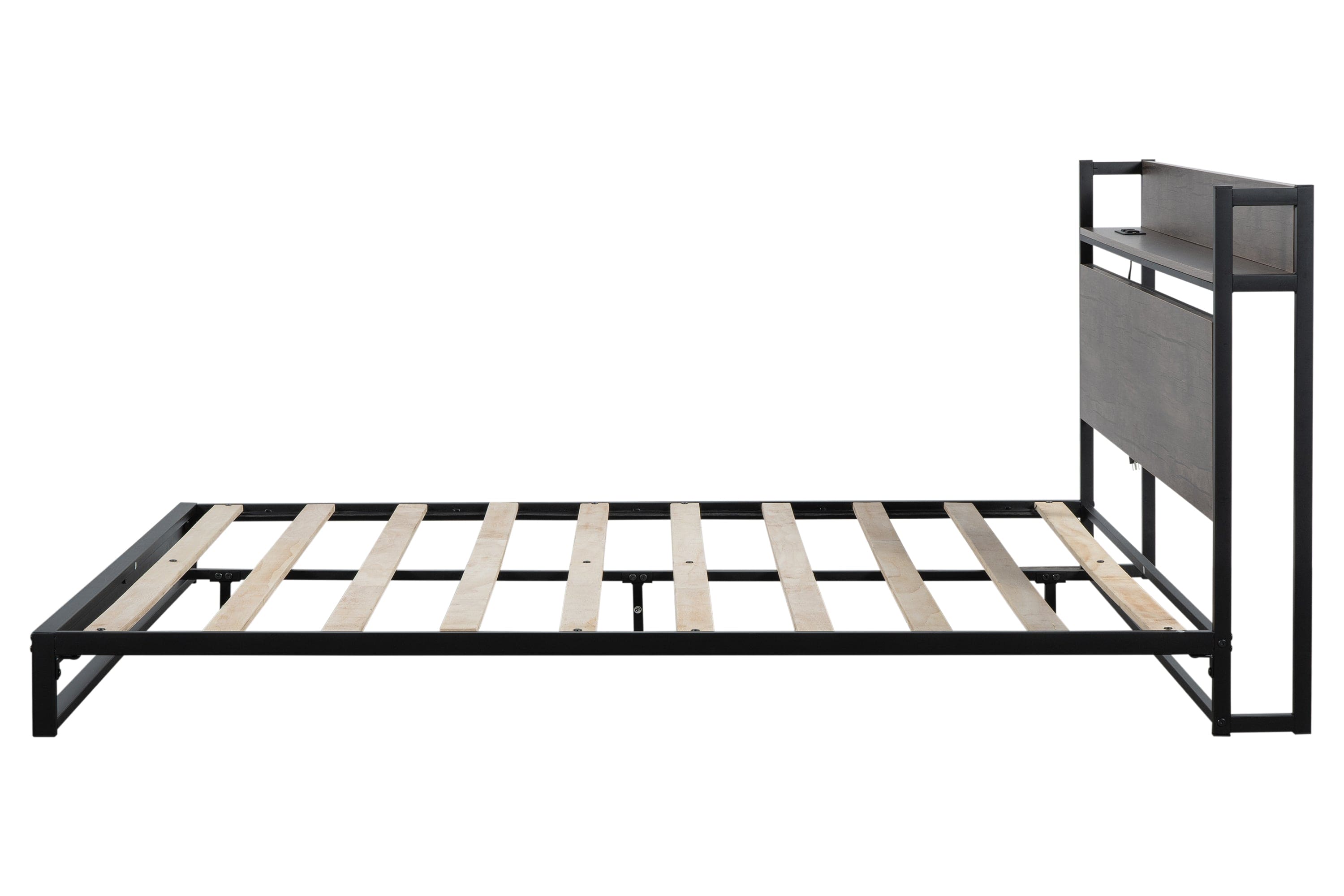 Platform Queen Bed with Socket, Fast Assemble Design