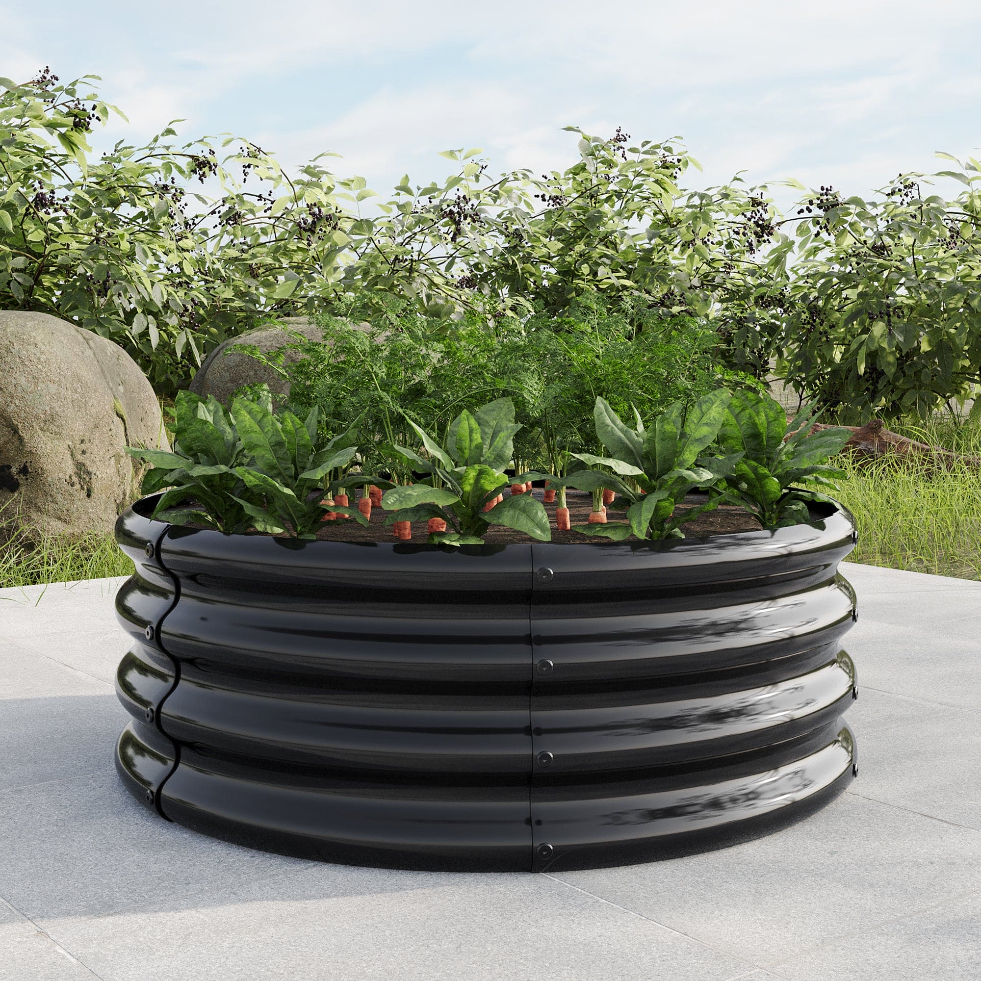 32.08"*11.4" Tall Round Raised Garedn Bed,Metal Raised Beds for Vegetables, Outdoor Garden Raised Planter Box, Backyard Patio Planter Raised Beds for Flowers, Herbs, Fruits Black