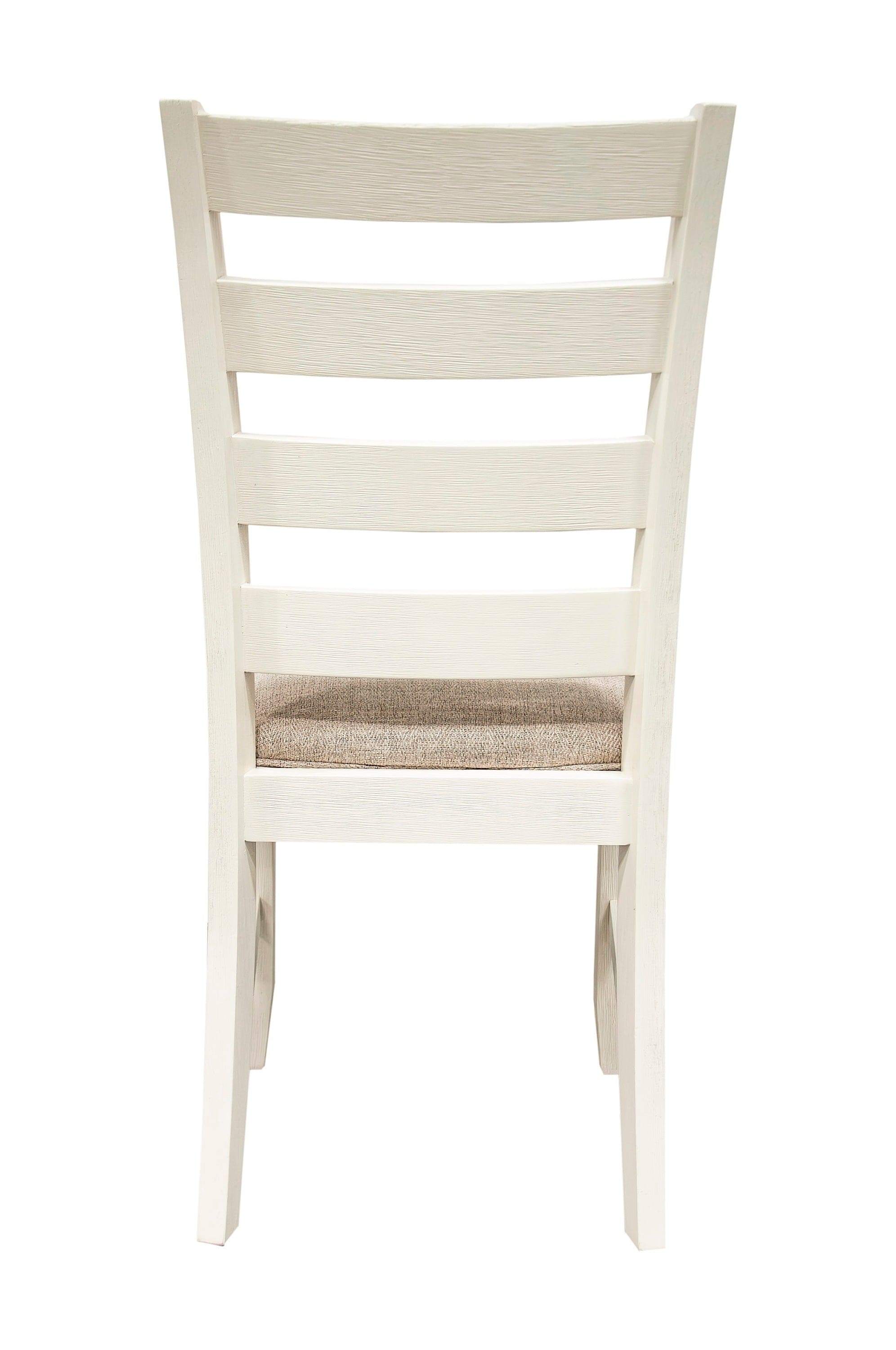 White Classic 2pcs Dining Chairs Set Rubberwood Beige Fabric Cushion Seats Ladder Backs Dining Room Furniture Side Chair