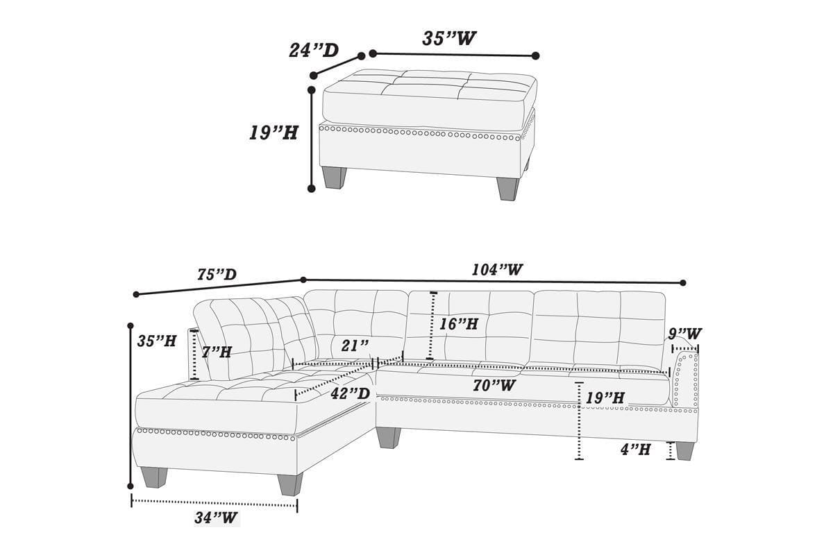 Modern Coffee Color 3pcs Sectional Living Room Furniture Reversible Chaise Sofa And Ottoman Tufted Polyfiber Linen Like Fabric Cushion Couch Pillows