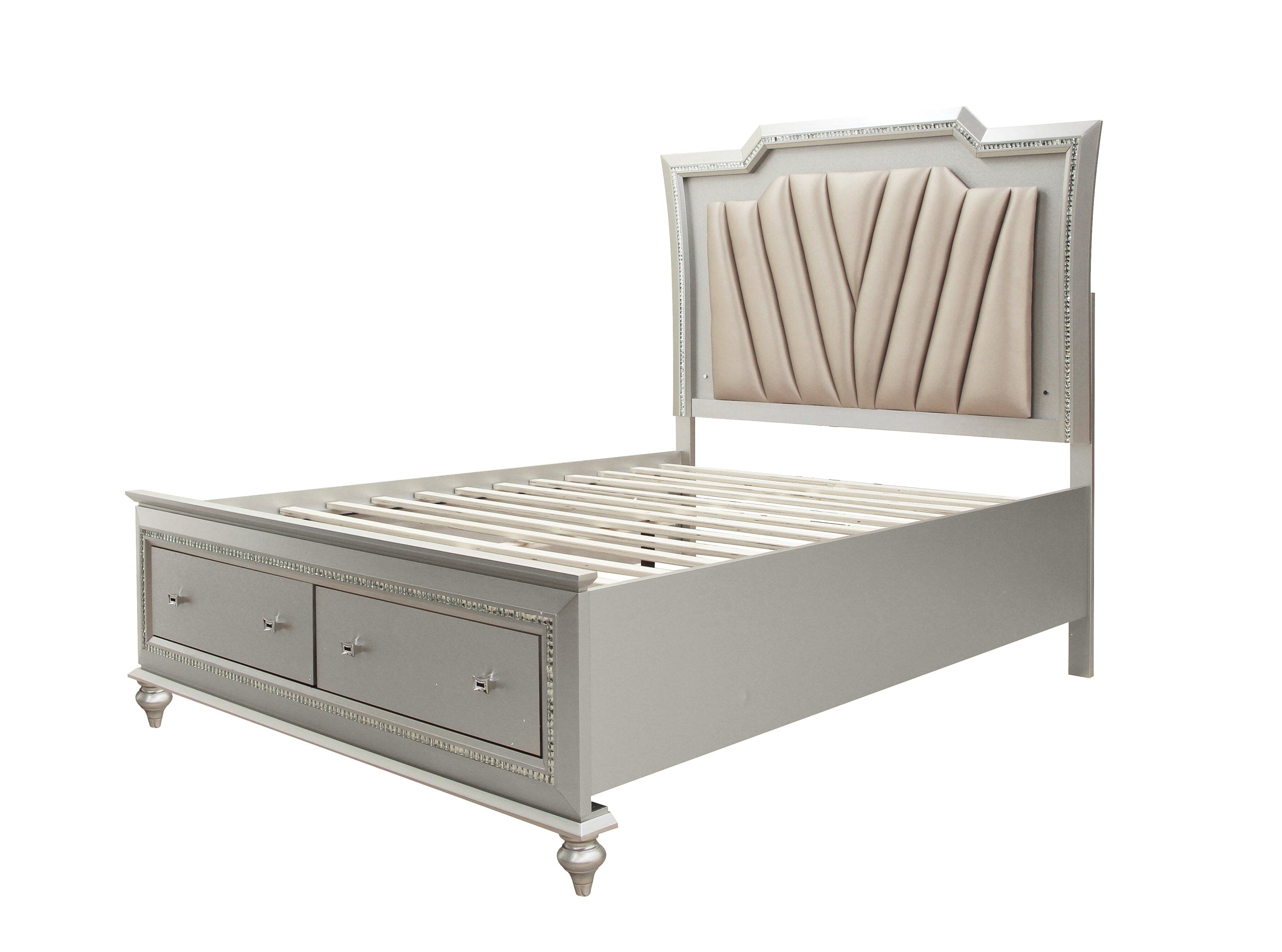 ACME Kaitlyn Eastern King Bed in PU & Champagne 27227EK