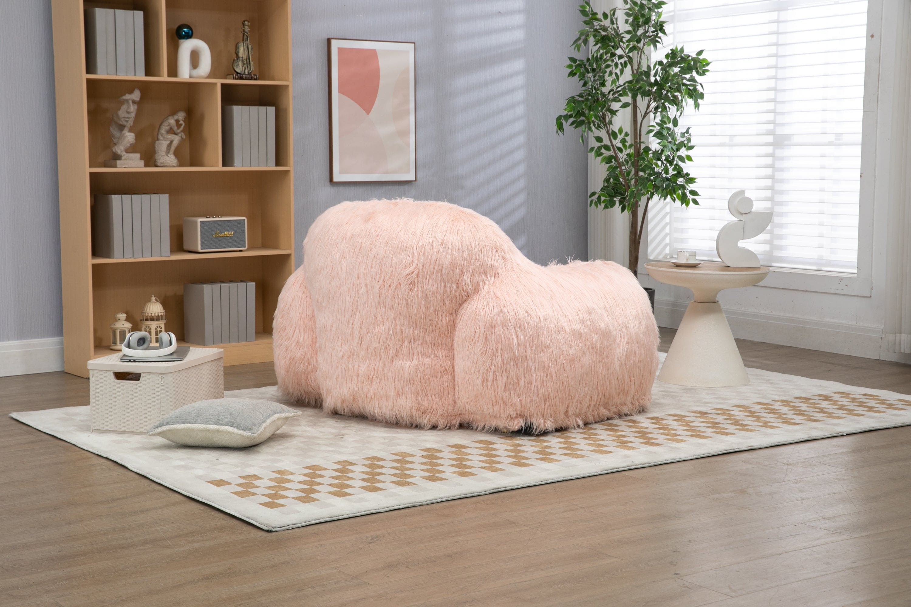 Bean bag chair lazy long hair sofa bean bag chair adult, teen high density foam filled modern focus chair comfortable living room, bedroom chair