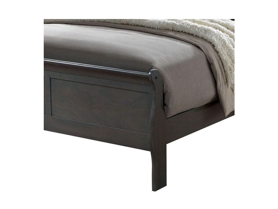 Classic Contemporary Eastern King Size Bed Gray Louis Phillipe Solidwood 1pc Bed Bedroom Sleigh Bed