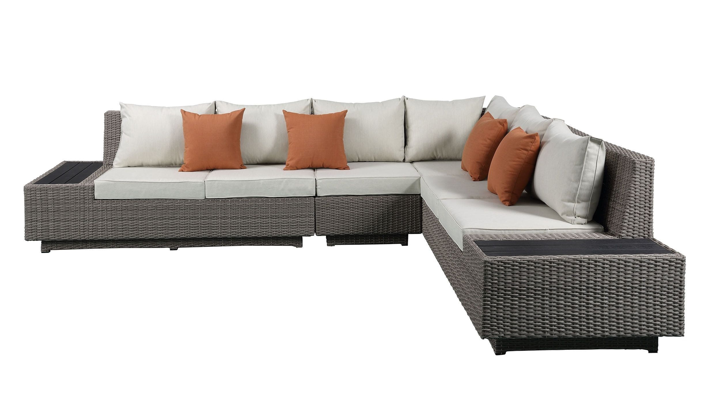 ACME Salena Patio Sectional & Cocktail Table in Beige Fabric & Gray Wicker 45020