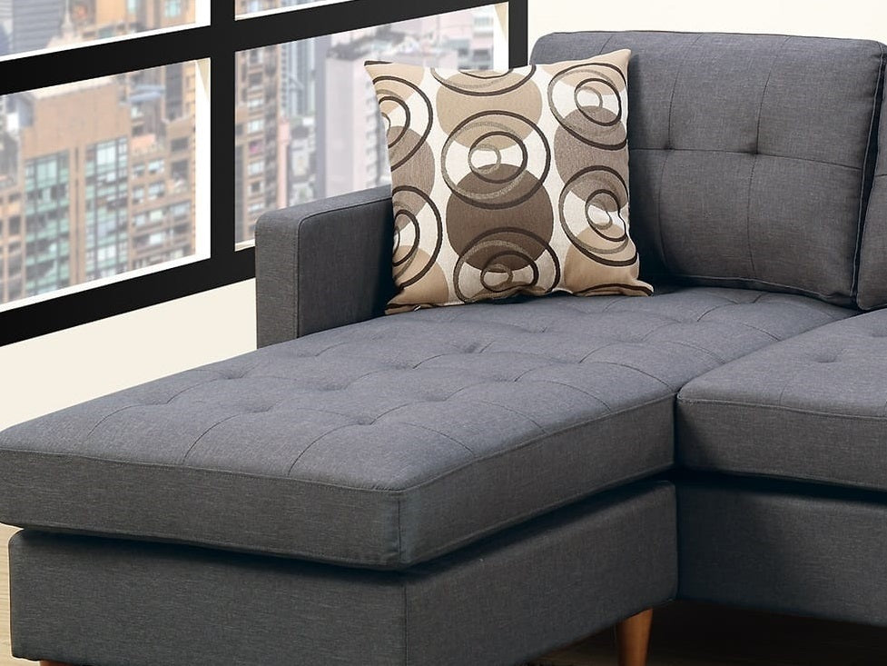 Blue Grey Polyfiber Sectional Sofa Living Room Furniture Reversible Chaise Couch Pillows Tufted Back Modular Sectionals