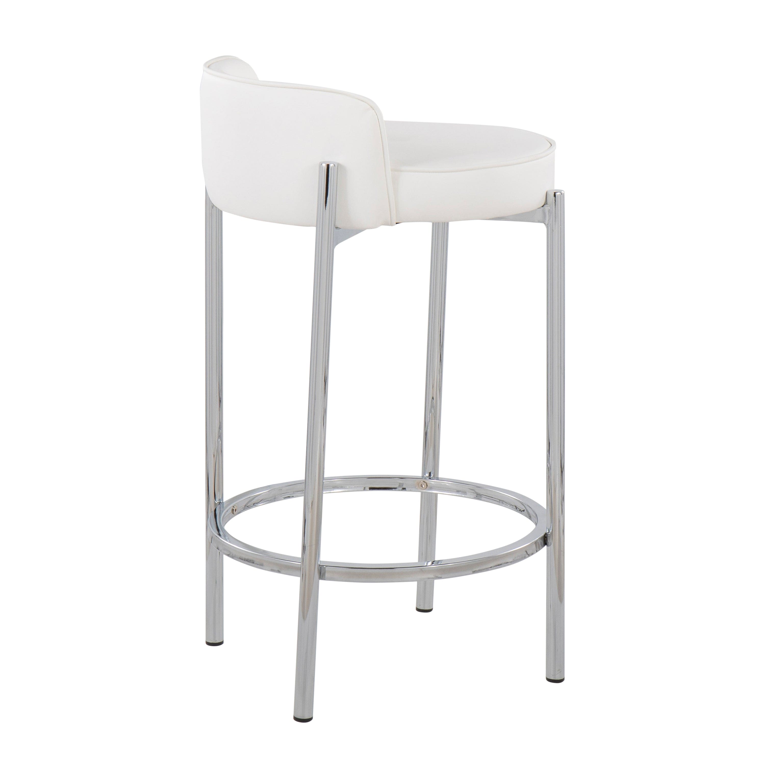 Chloe Contemporary Counter Stool in Chrome Metal and White Faux Leather by LumiSource - Set of 2