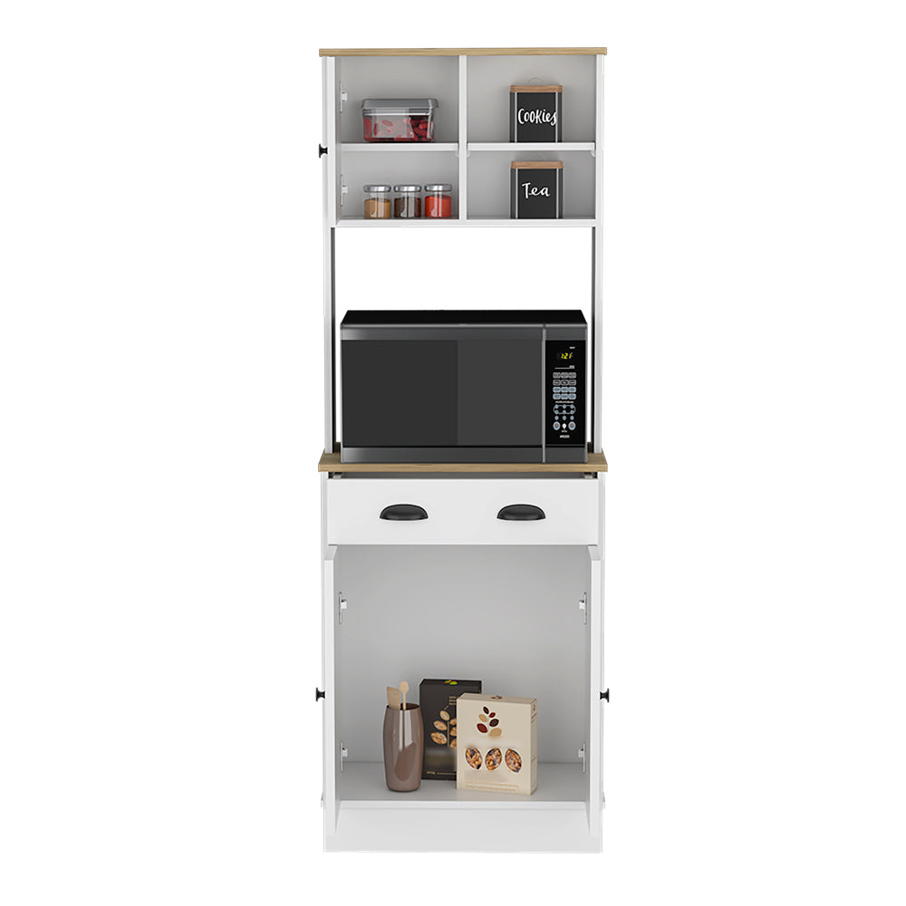 Microwave Storage Stand with 3-Doors and Drawer Arlington, White / Macadamia Finish