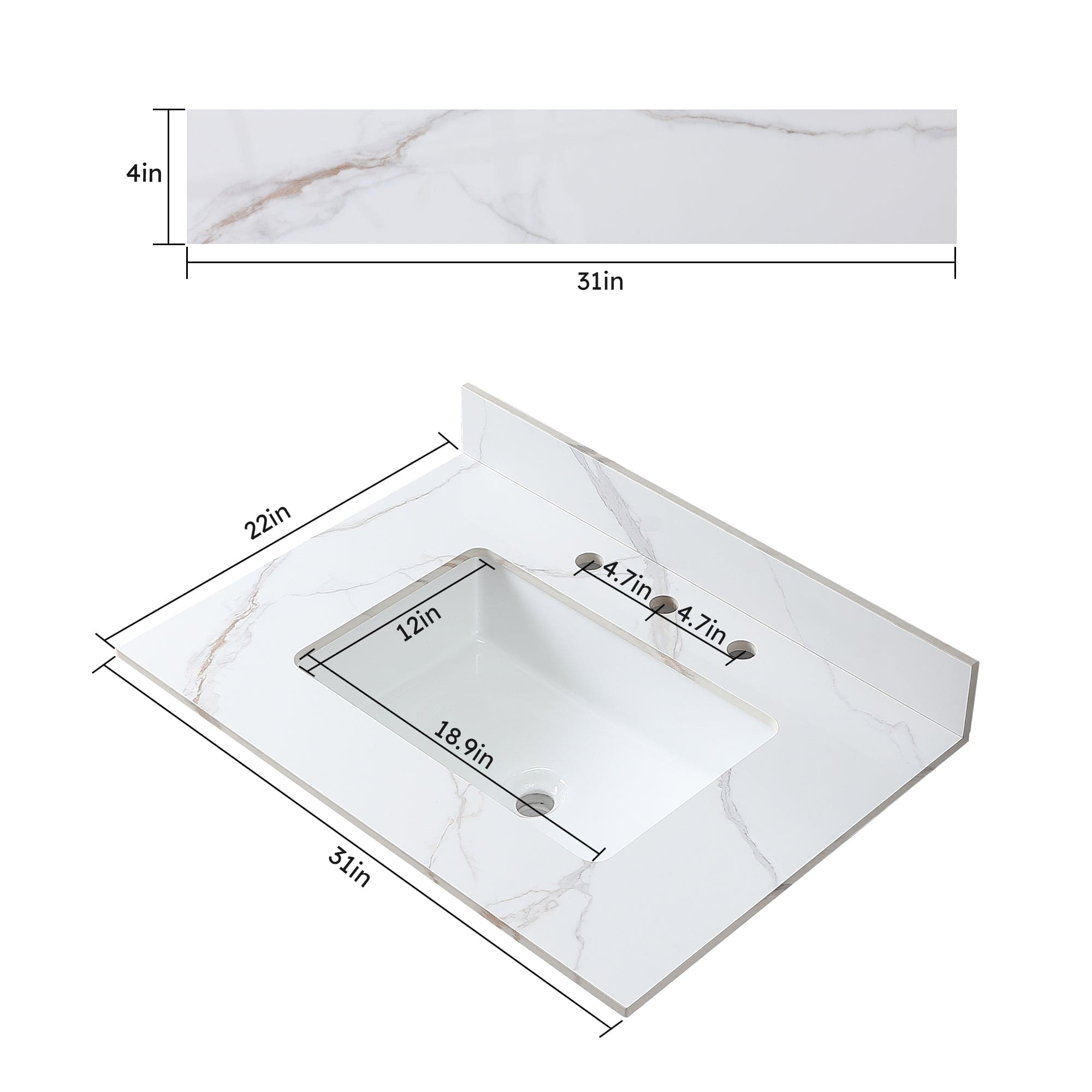 Montary 31inch bathroom vanity top stone carrara gold