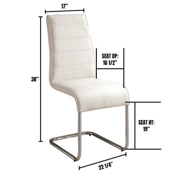 Contemporary White Padded Leatherette 2pc Side Chairs Set of 2 Chairs Kitchen Dining Room Metal Chrome Legs