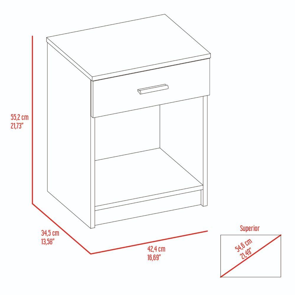 Nightstand Coco, Single Drawer, Lower Shelf, White Finish