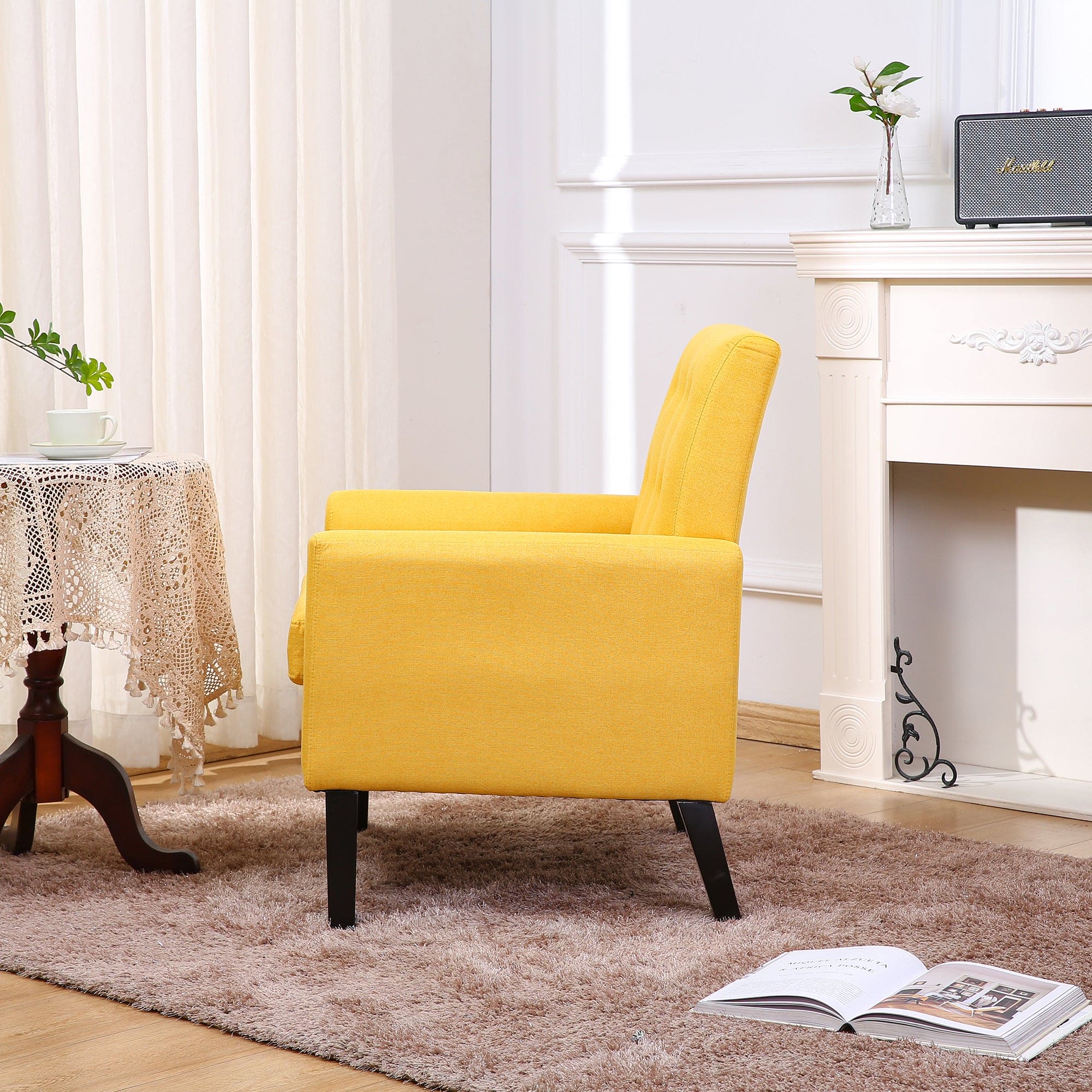 Downloads: 20 
Fabric Accent Chair for Living Room, Bedroom Button Tufted Upholstered Comfy Reading Accent Chairs Sofa (Yellow)