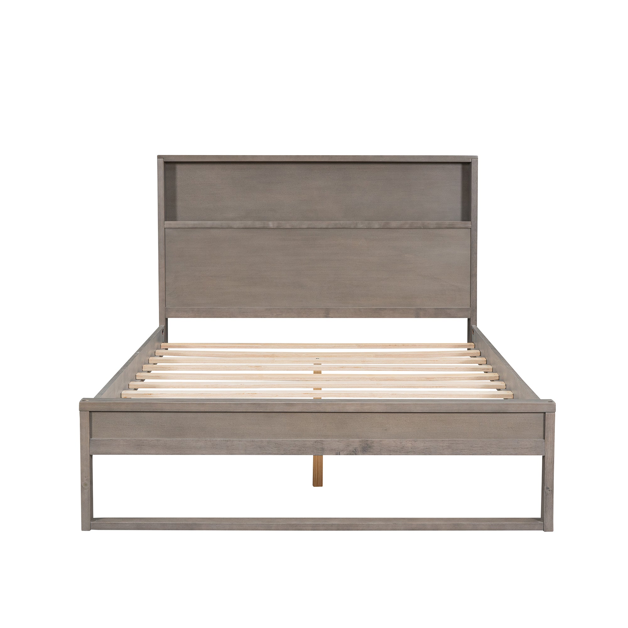 Platform Bed with Storage Headboard,Sockets and USB Ports,Full Size Platform Bed,Antique Gray