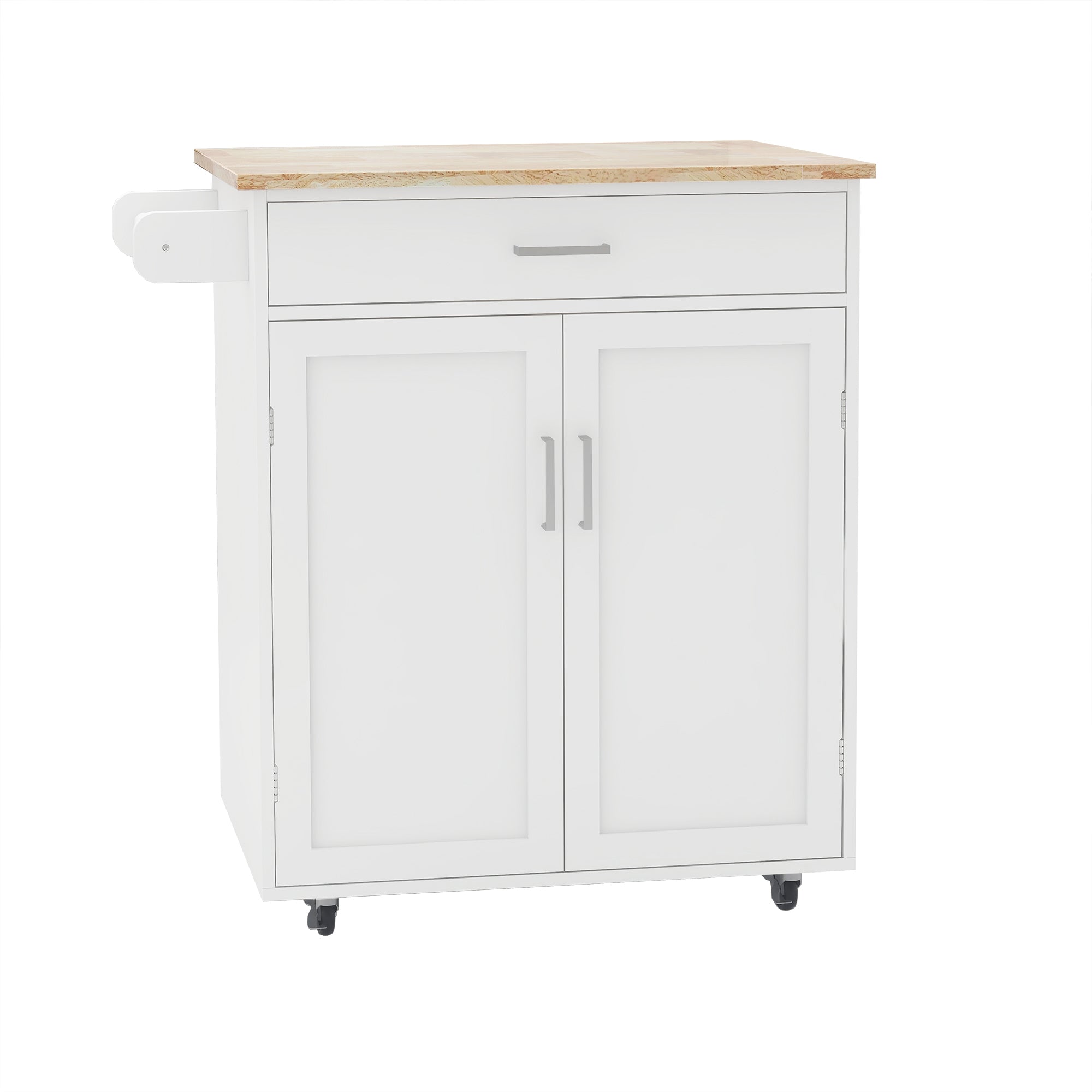 Kitchen island rolling trolley cart with towel rack rubber wood table top