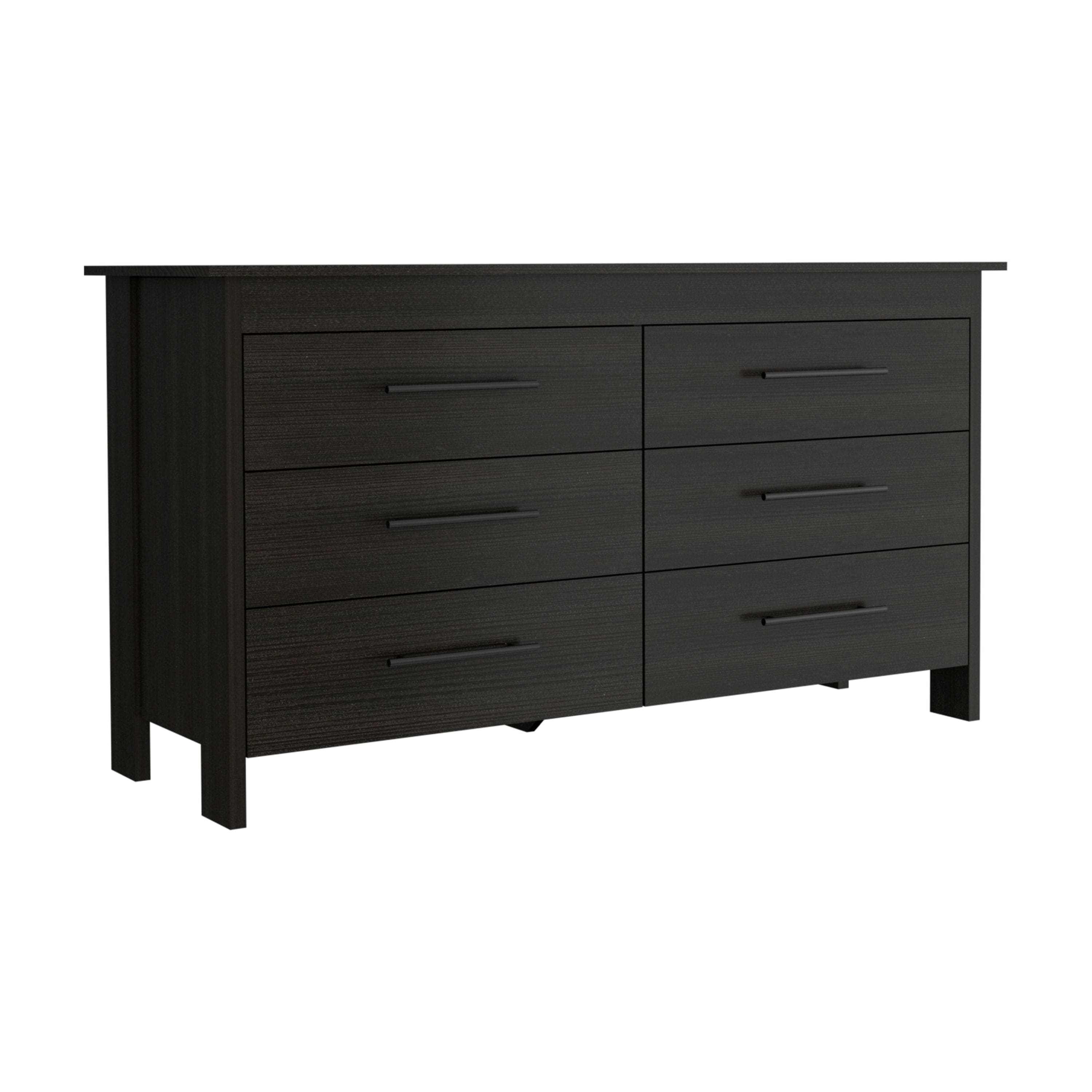 Hms 6 Drawer Double Dresser, Four Legs, Superior Top -Black