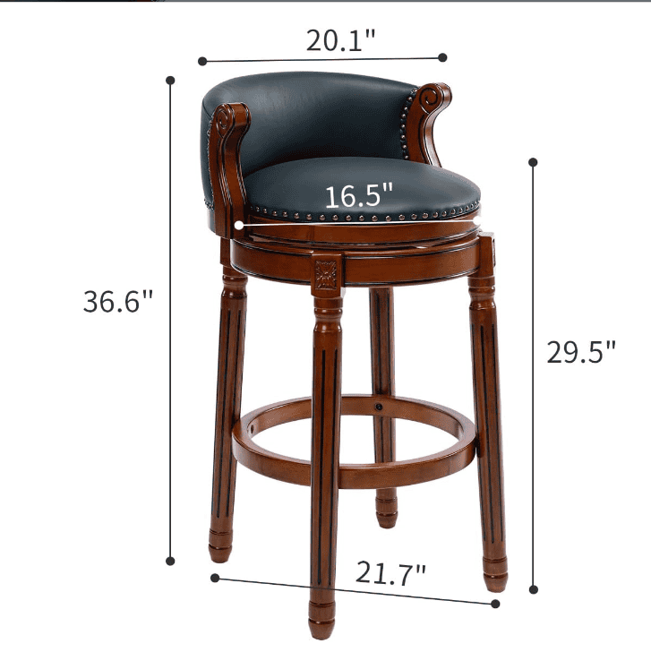 Seat height 29.5''  Cow top Leather Wooden Bar Stools, 360 Degree Swivel Bar Height Chair with Backs for Home Kitchen (dark blue 1pc)