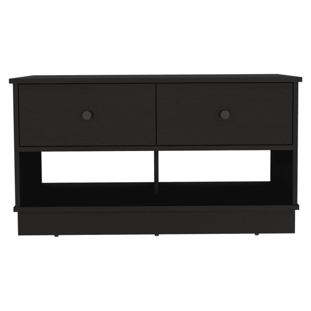 Hamilton Storage Bench, Two Open Shelves, Two Drawers -Black