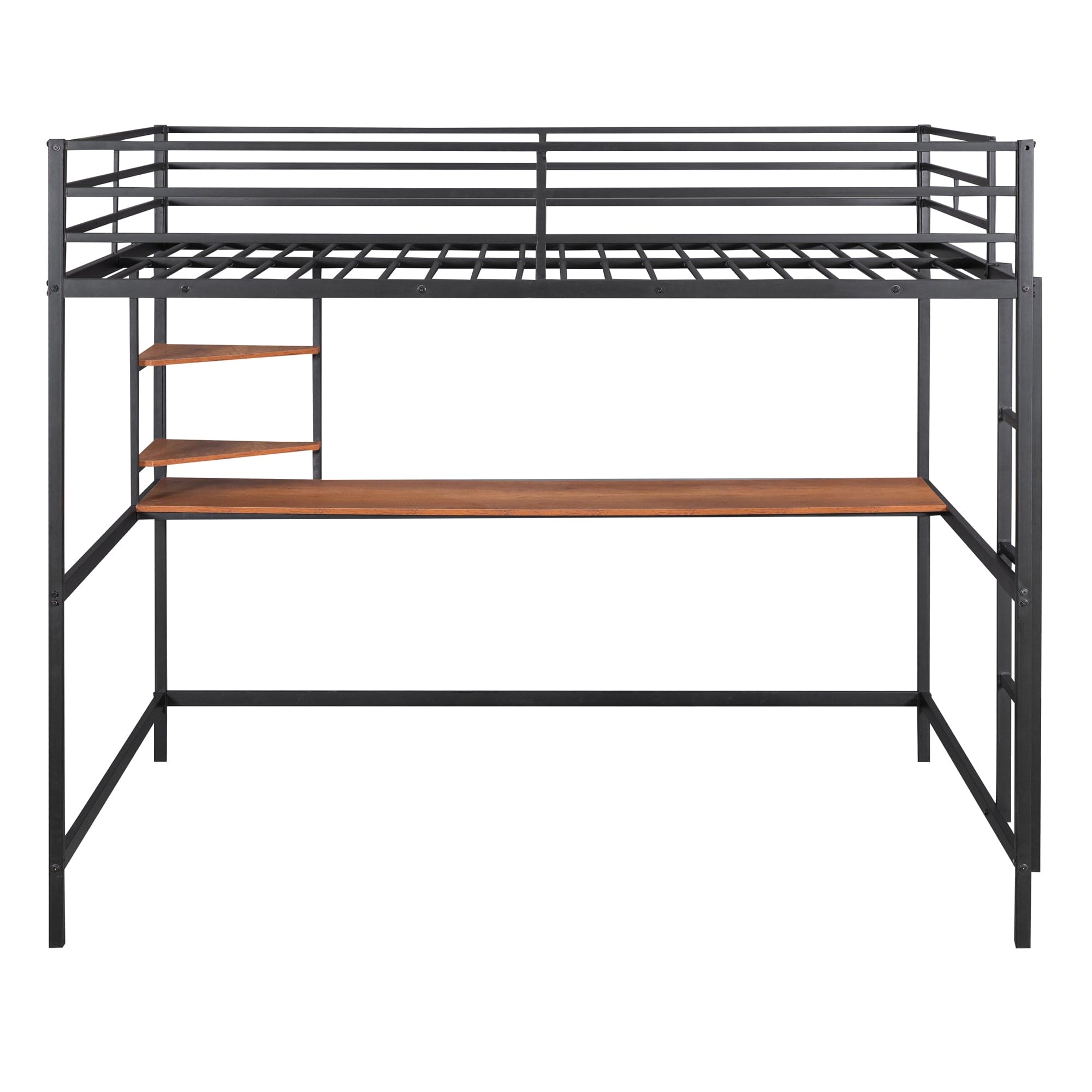 Full Metal Loft Bed with Desk and Shelve, Black