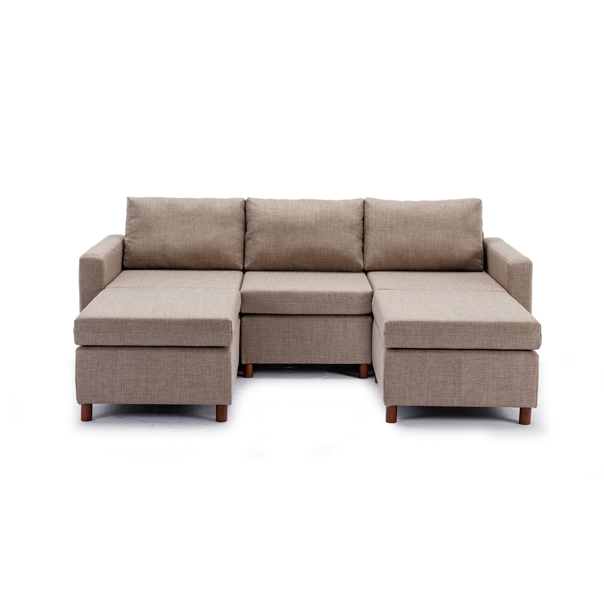 3 Seat Module Sectional Sofa Couch With 2 Ottoman for living room,Seat Cushion and Back Cushion Non-Removable and Non-Washable,Brown