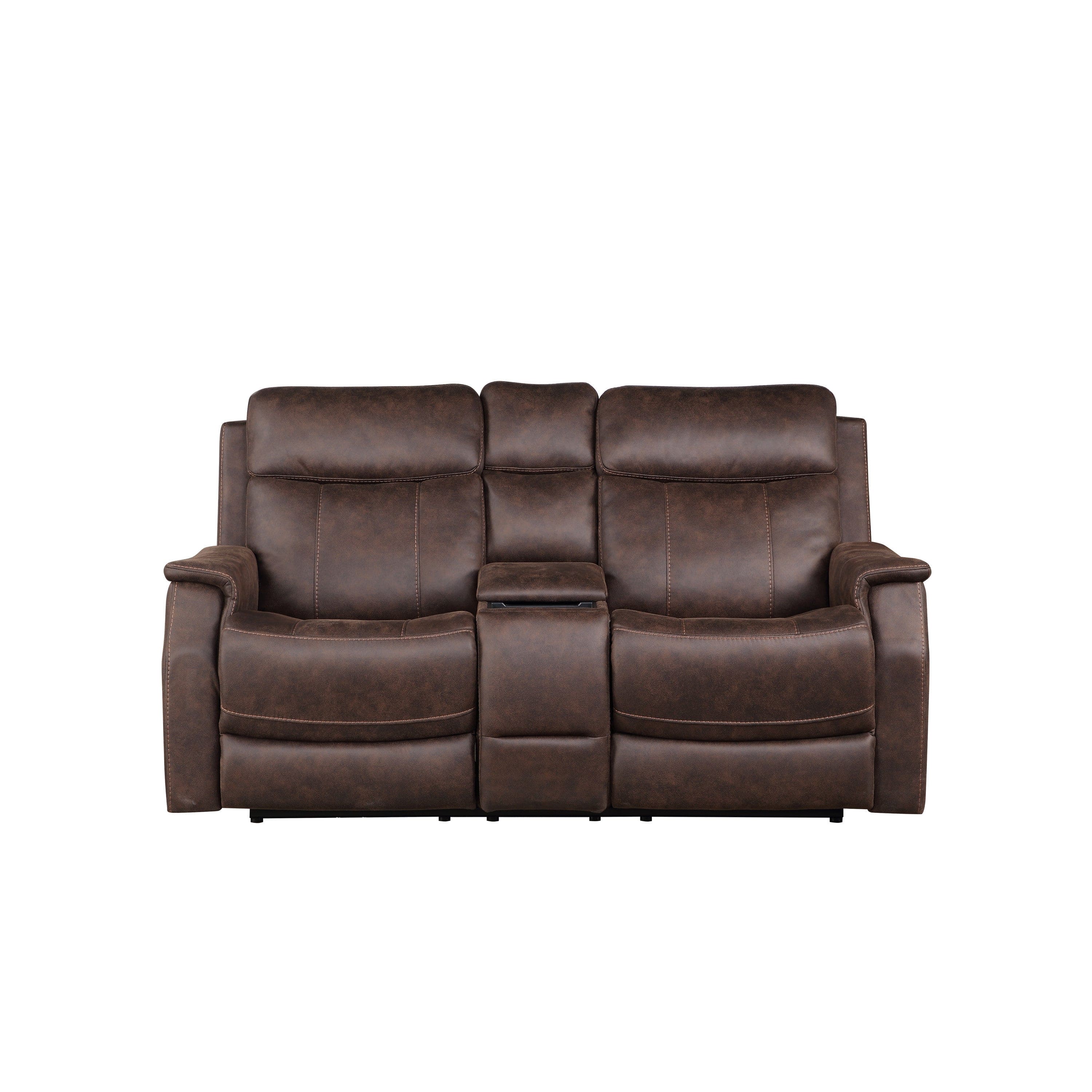 Tailored Power Console Loveseat - Nubuck-Like Leatherette, Power Headrest, Power Footrest - Contemporary Silhouette, Hidden Storage, USB Charging