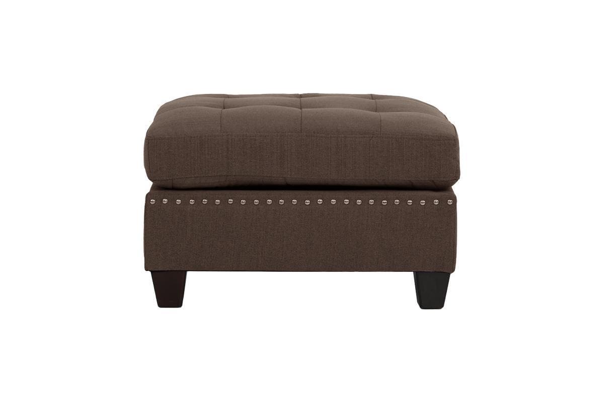 Living Room Furniture Tufted Ottoman Black Coffee Linen Like Fabric 1pc Ottoman Cushion Nail heads Wooden Legs