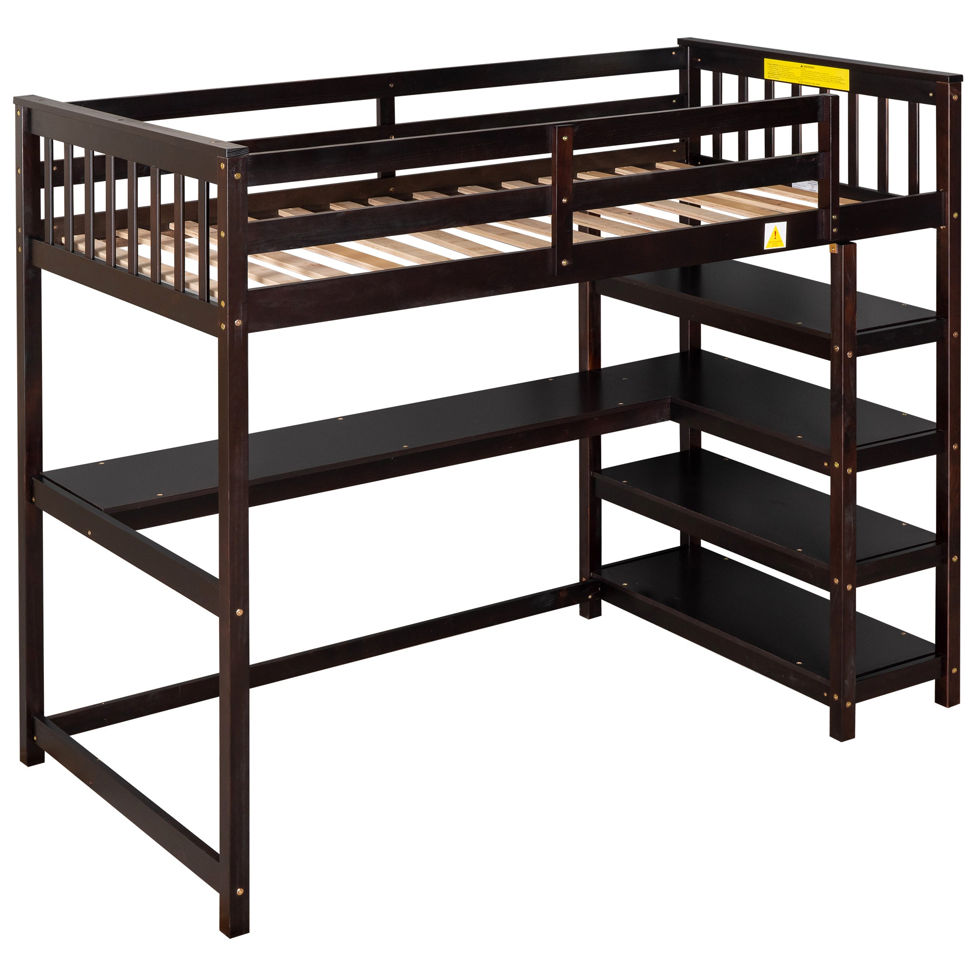 Twin Size Loft Bed with Storage Shelves and Under-bed Desk, Espresso(OLD SKU:SM000245AAP-1)