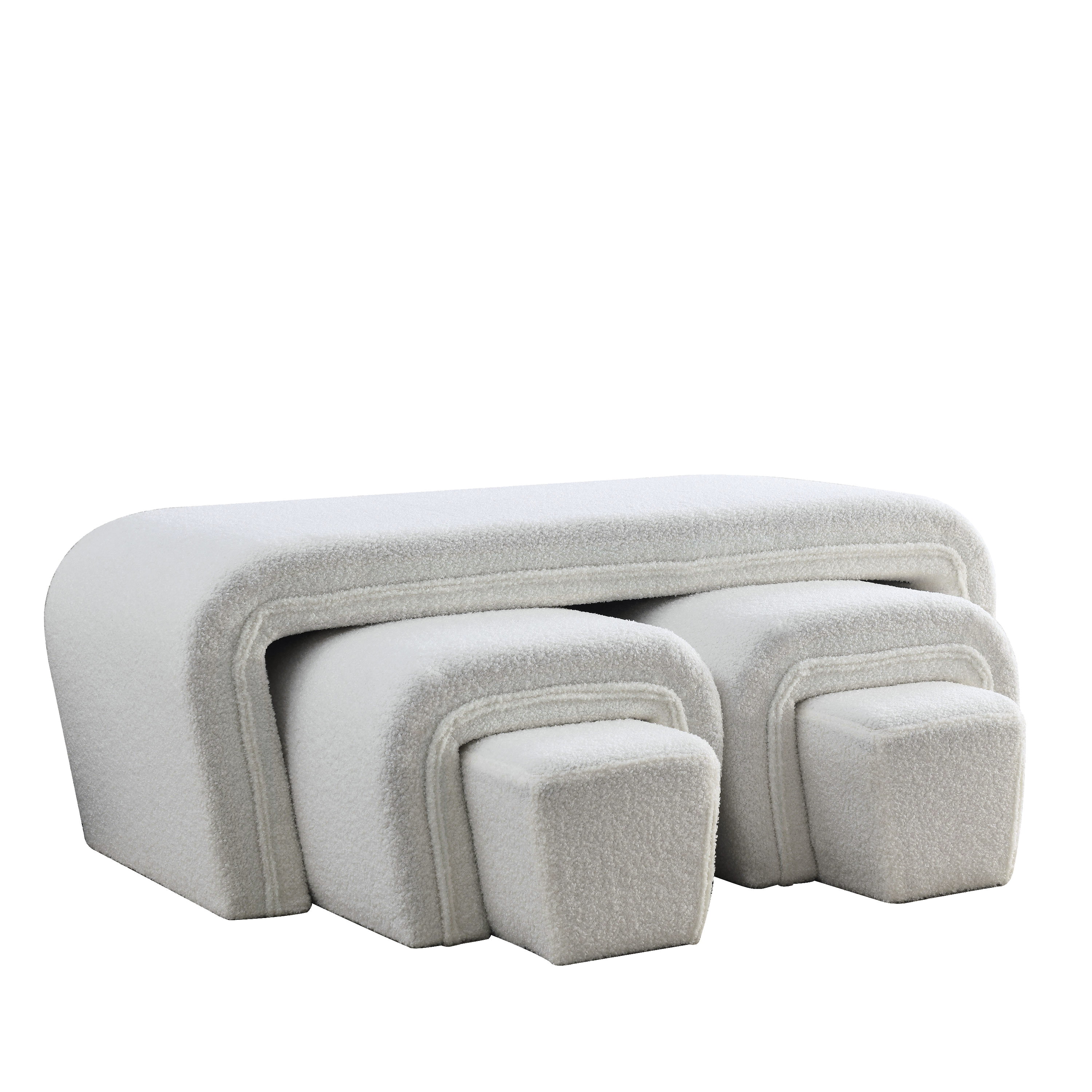 [Video]Welike 46" W Modern Contemporary Upholstered Nesting Bench, including Four nesting benches, teddy