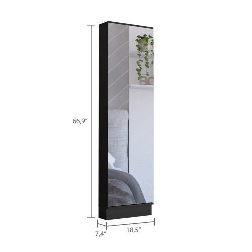 Leto Xl Shoe Rack, Mirror, Five Interior Shelves, Single Door Cabinet -Black