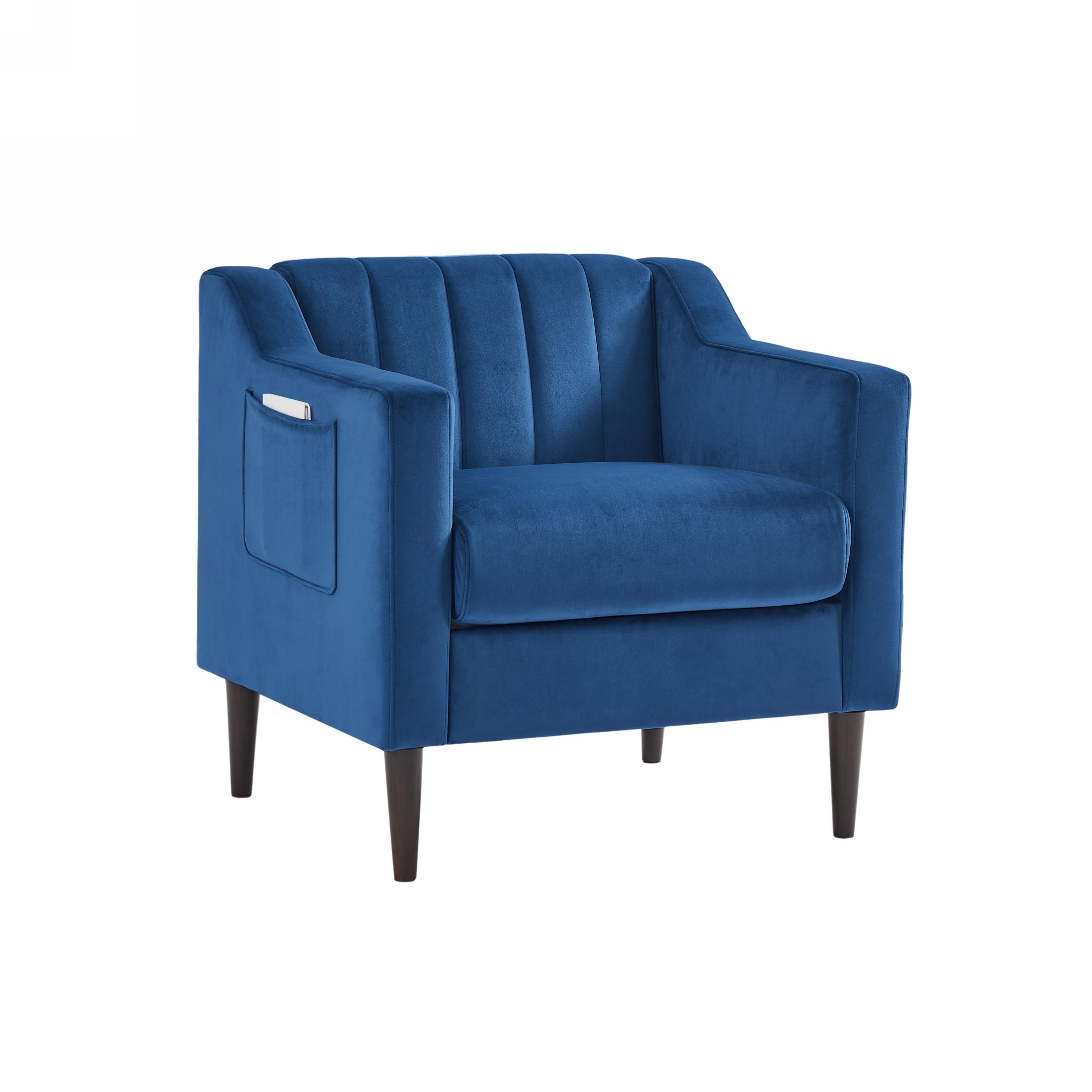 Modern Upholstered Tufted Accent Chair, Velvet Fabric Single Sofa Side Chair, Comfy Barrel Club Living Room Armchair with Solid Wood Legs for Bedroom Living Reading Room Office, Blue