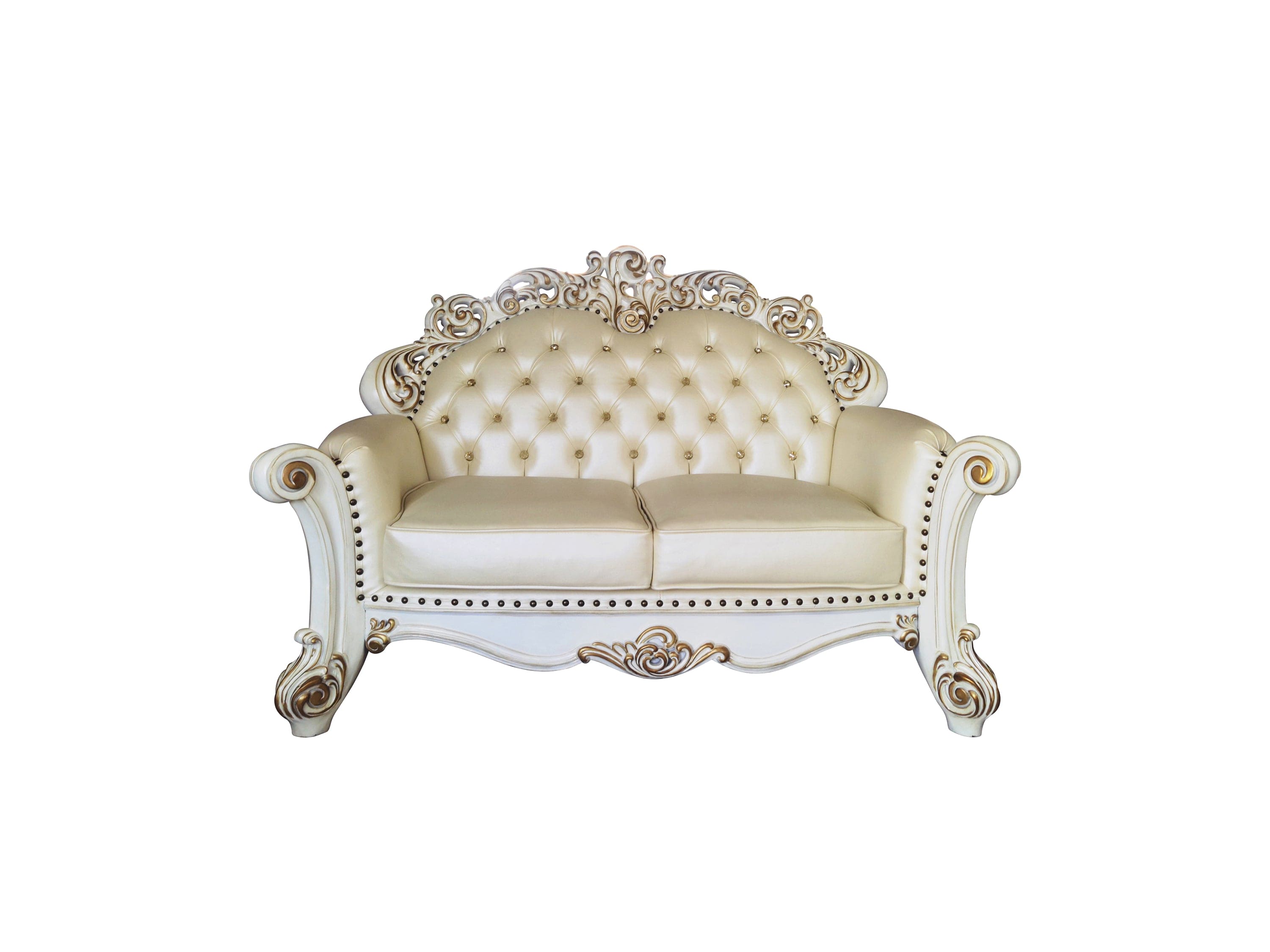 ACME Vendom Loveseat w/3 Pillows, Champagne PU & Antique Pearl Finsih LV01325