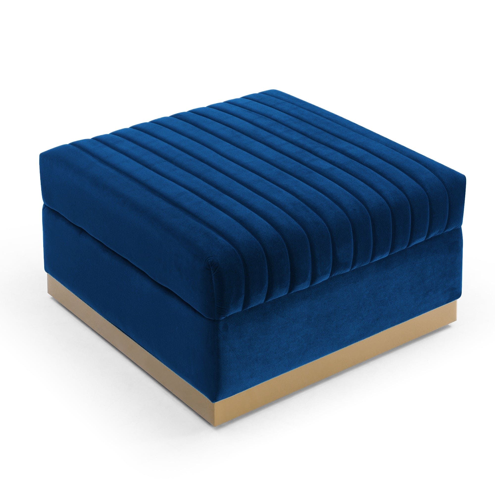 Contemporary Vertical Channel Tufted Velvet Big Size Ottoman Modern Upholstered Foot Rest for Living Room Apartment,Blue