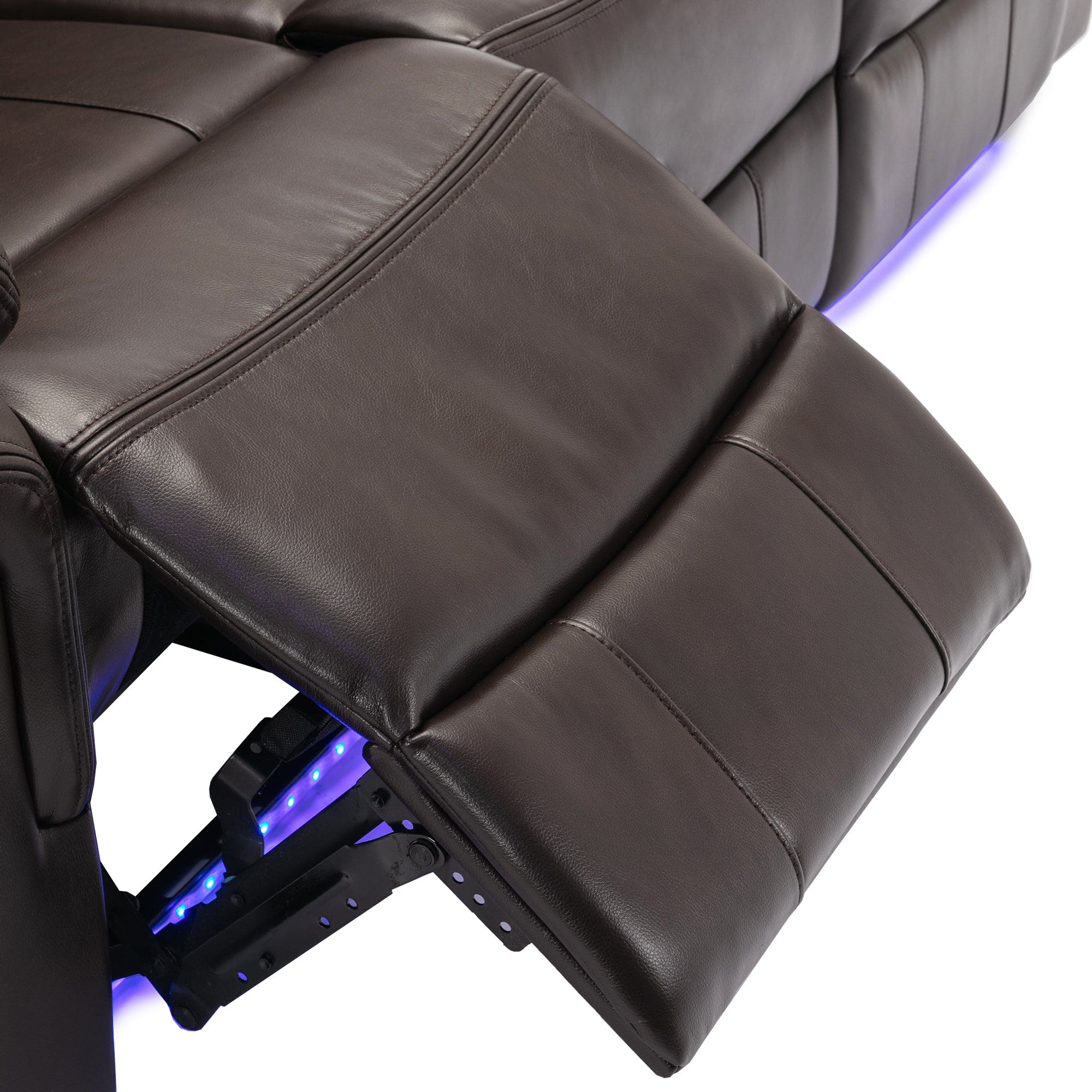 Home Theater Seating Manual Recliner Loveseat with Hide-Away Storage, Cup Holders and LED Light Strip for Living Room, Brown