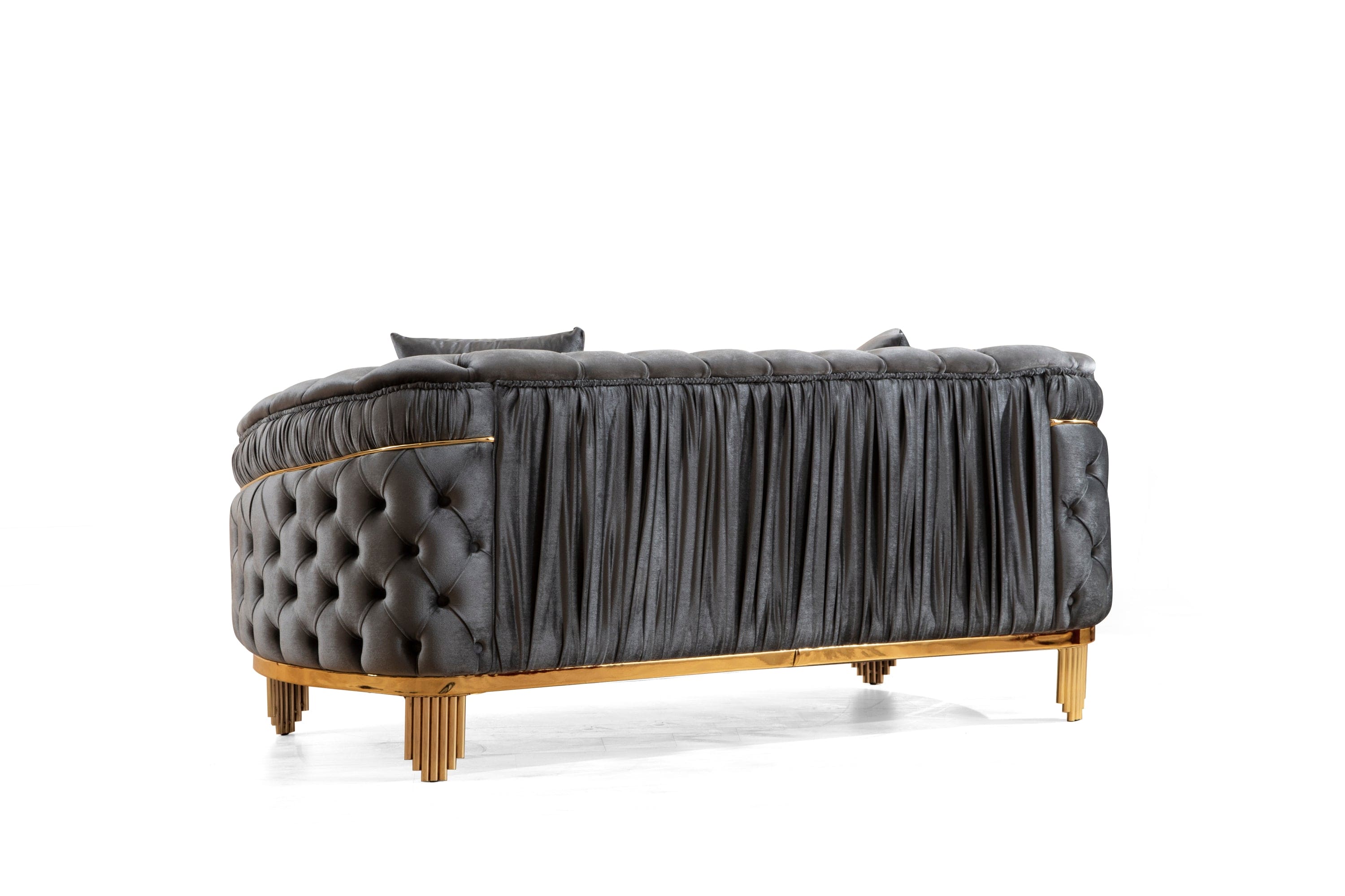 Vanessa Loveseat in Grey and Gold with Fabric button-tufted velvet upholstery Finish