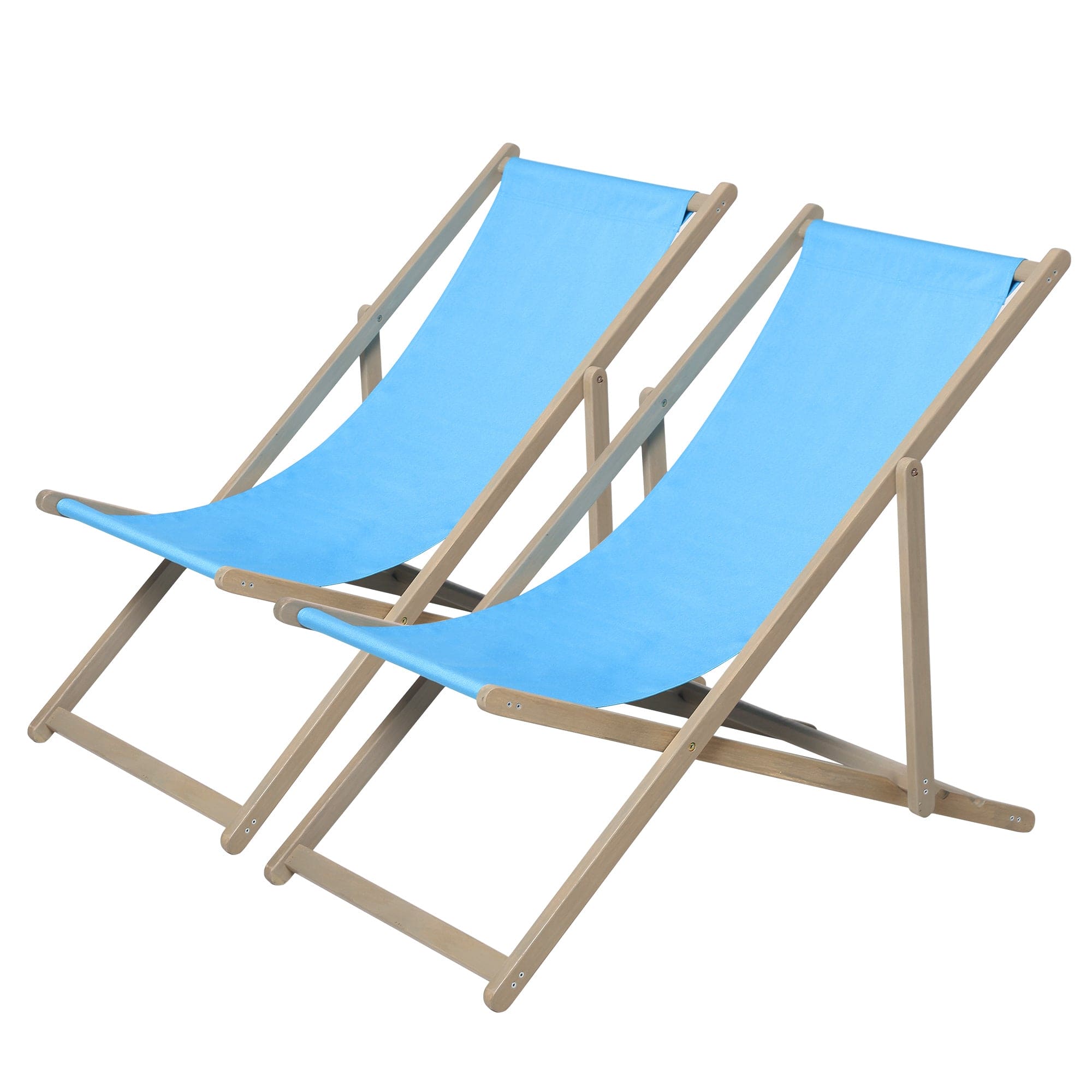 Beach Sling Patio Chair Set of 2,Wooden Folding Outdoor Chairs for Outside 3 Level Height Adjustable, Portable Reclining Beach Chair