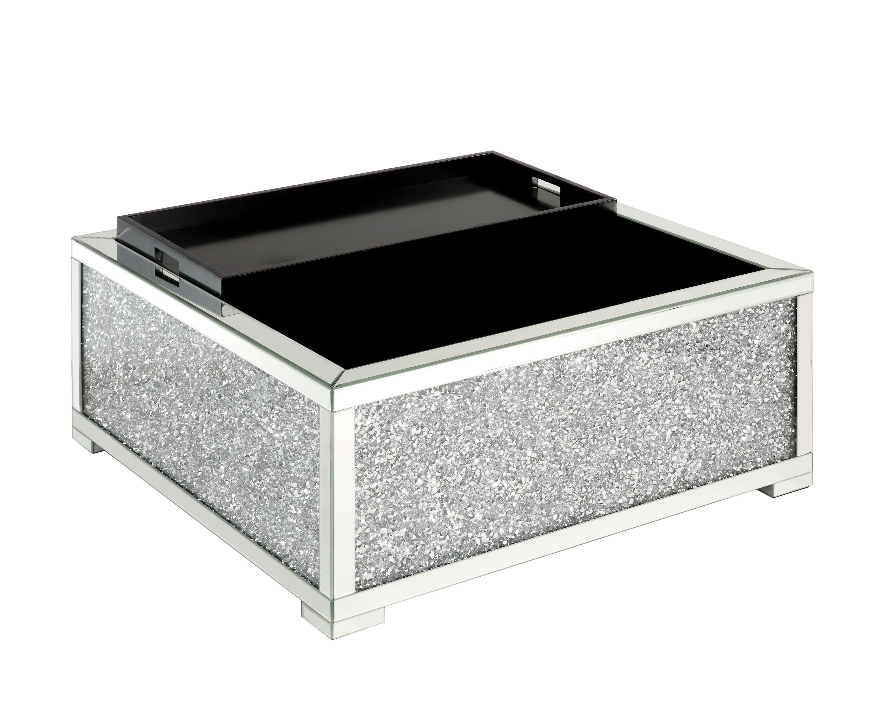 ACME Noralie OTTOMAN W/STORAGE Mirrored & Faux Diamonds AC00531