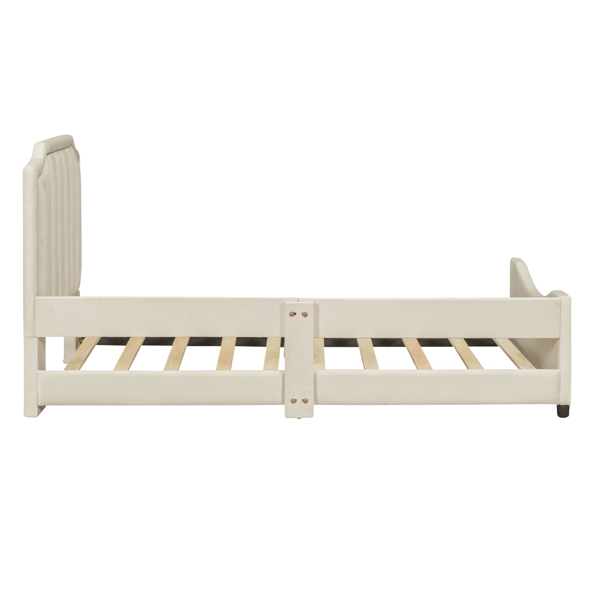 Twin Size Upholstered Daybed with Classic Stripe Shaped  Headboard, Beige