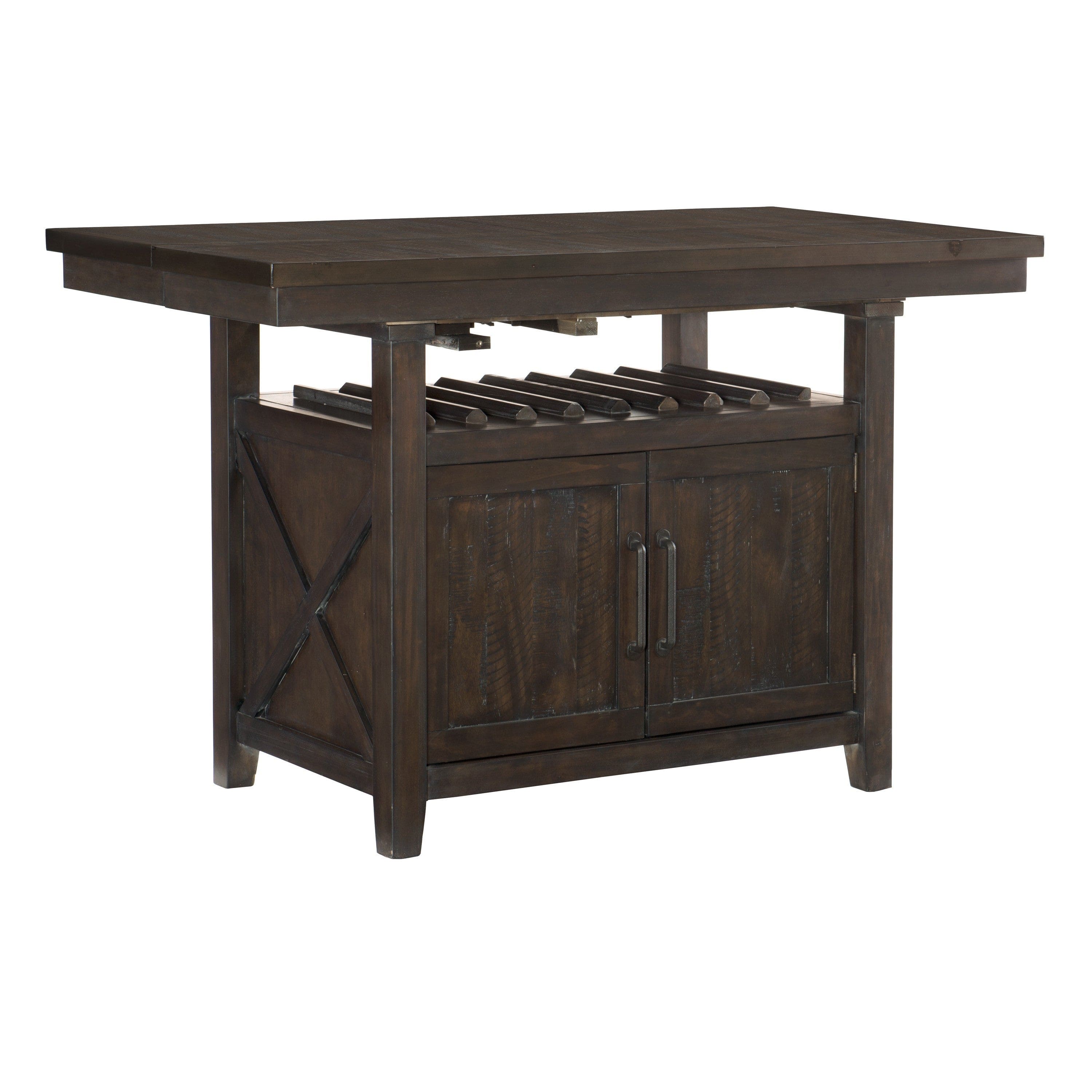 Rectangular Counter Height Table 1pc with Storage Cabinet Butterfly Leaf Wine Rack Distressed Dark Cherry Finish Dining Furniture