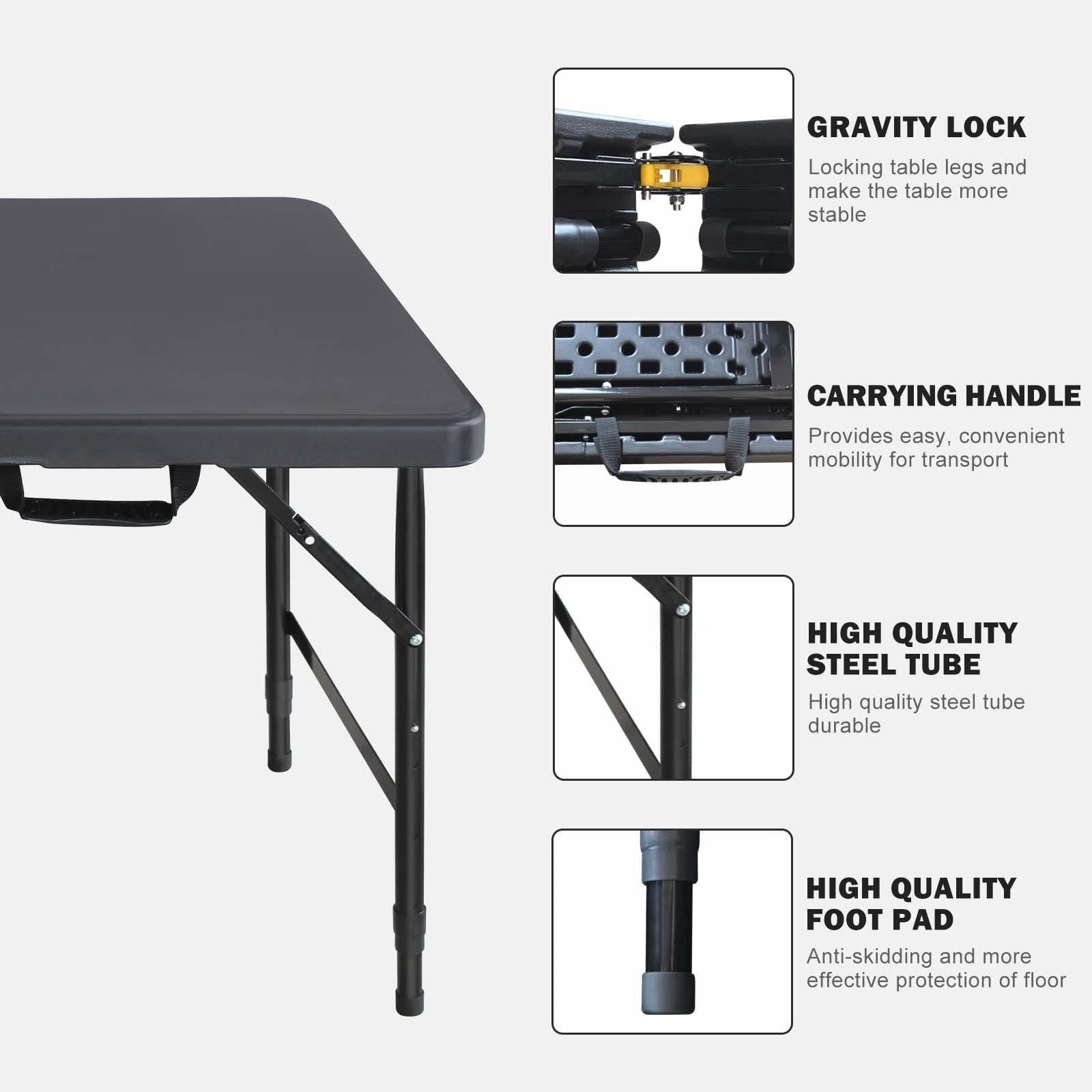 4ft Foldable dining table ideal for camping and dining, high load and easy to clean